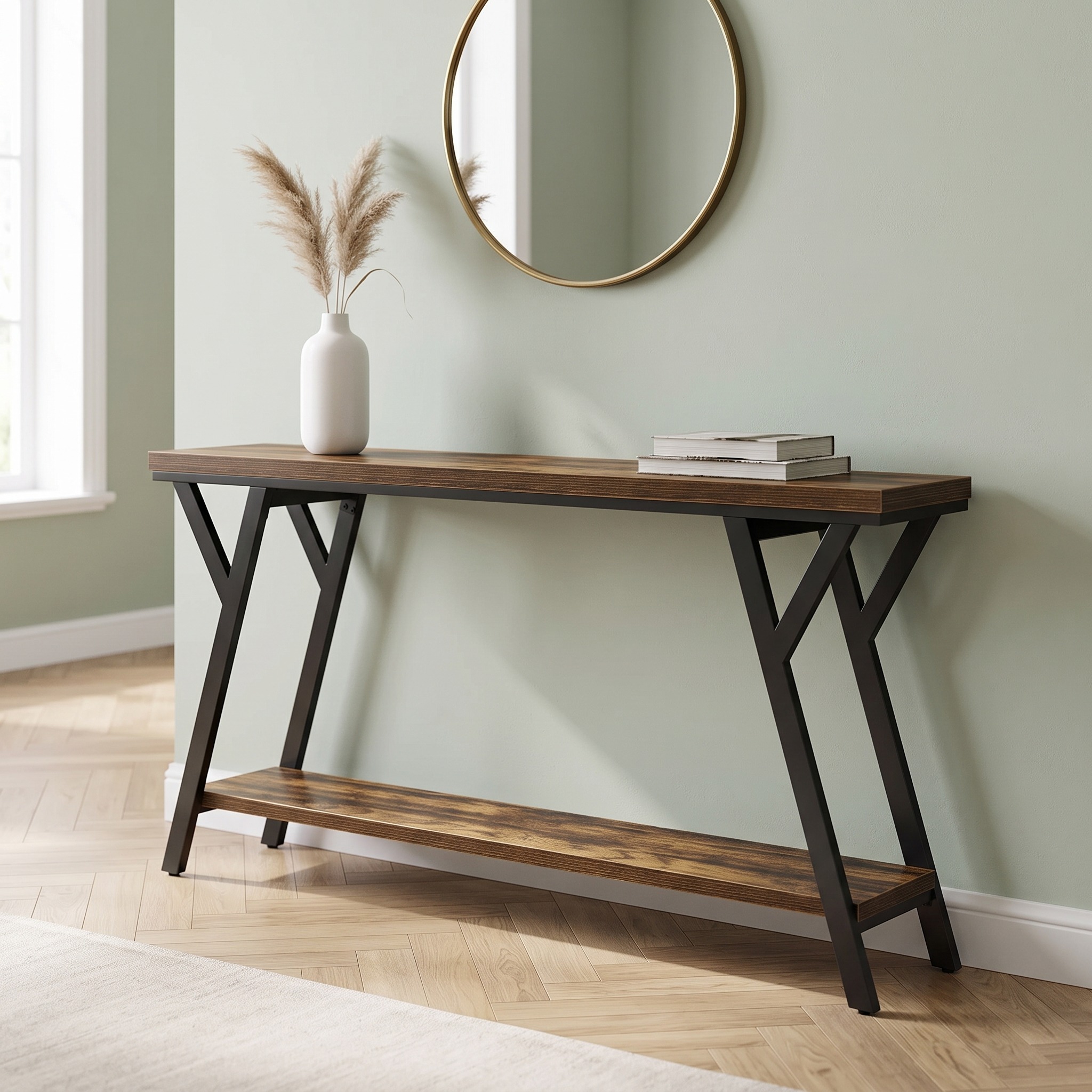 2-Tier Sofa Table, 71 in, Rustic Brown, photo 3 of 5