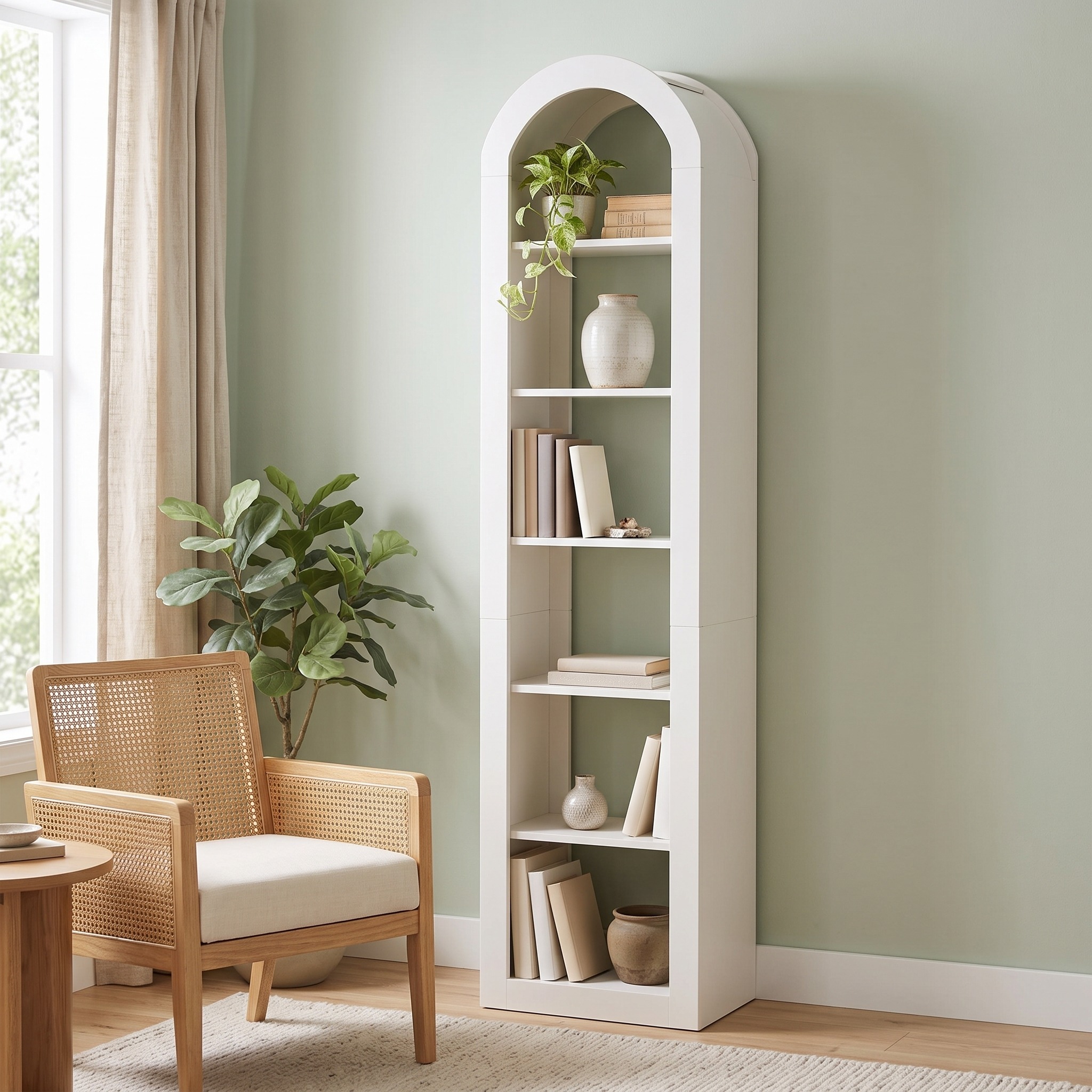 6-Tier Arched Bookcase, 75 in Tall, White, photo 3 of 5