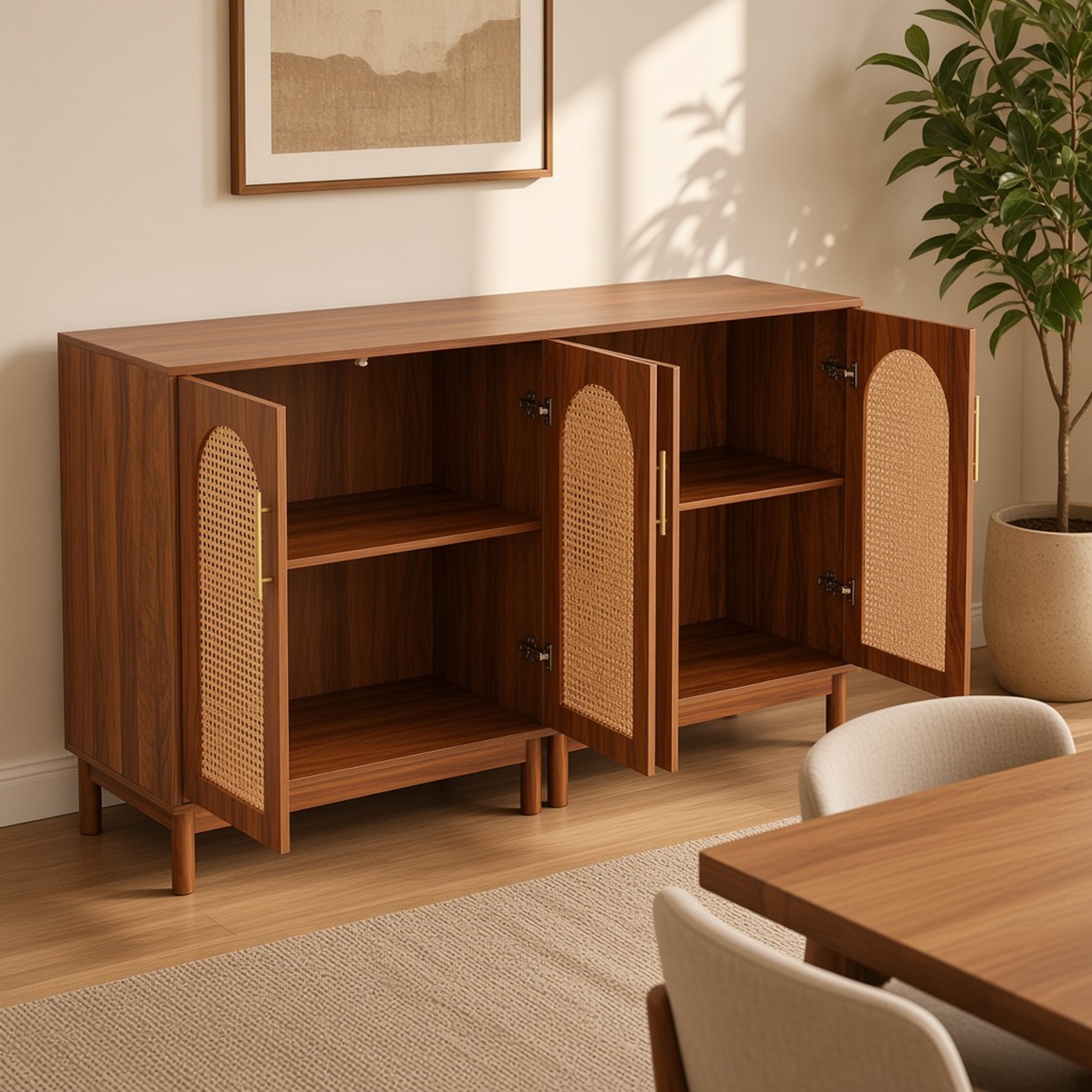 Sideboard Buffet Cabinet with Arched Rattan Doors, photo 4 of 5