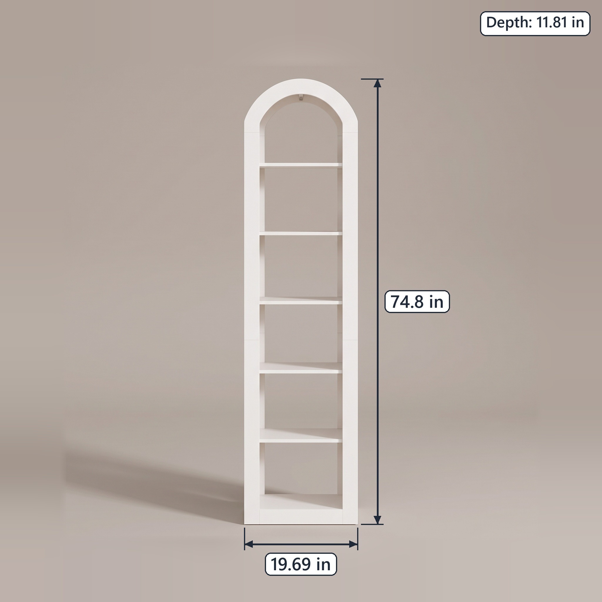 6-Tier Arched Bookcase, 75 in Tall, White, photo 2 of 5