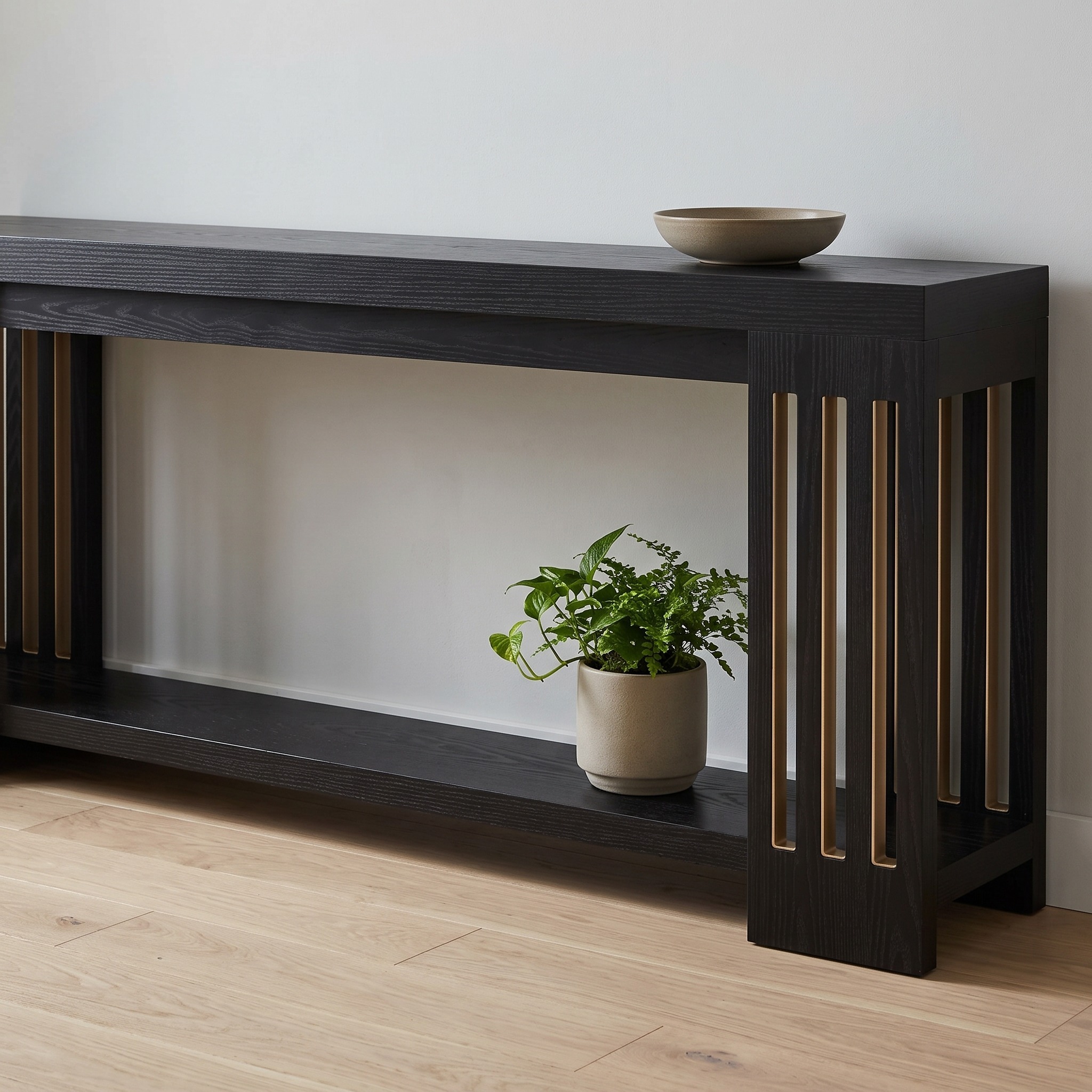 2-Tier Console Table with Slatted Legs, Black, photo 5 of 5