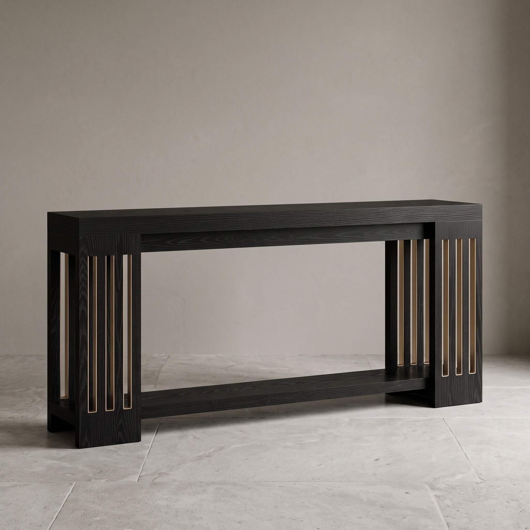 2-Tier Console Table with Slatted Legs, Black, photo 1 of 5