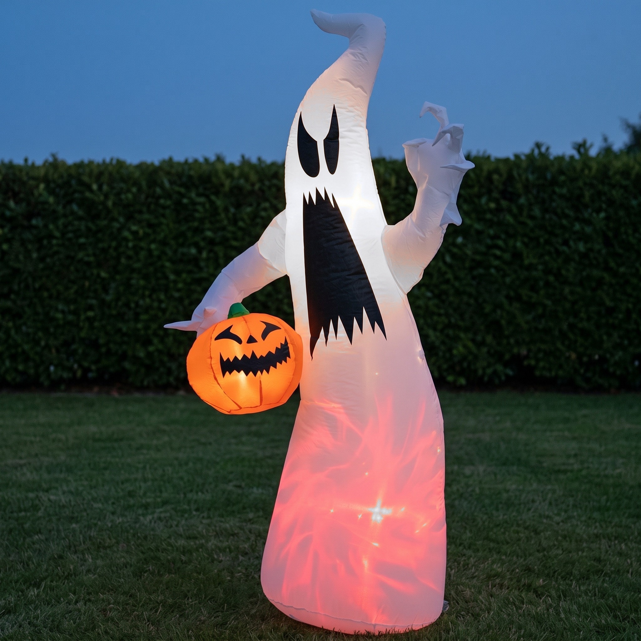 71 in Inflatable Ghost with Pumpkin and Red Light, White, photo 1 of 5