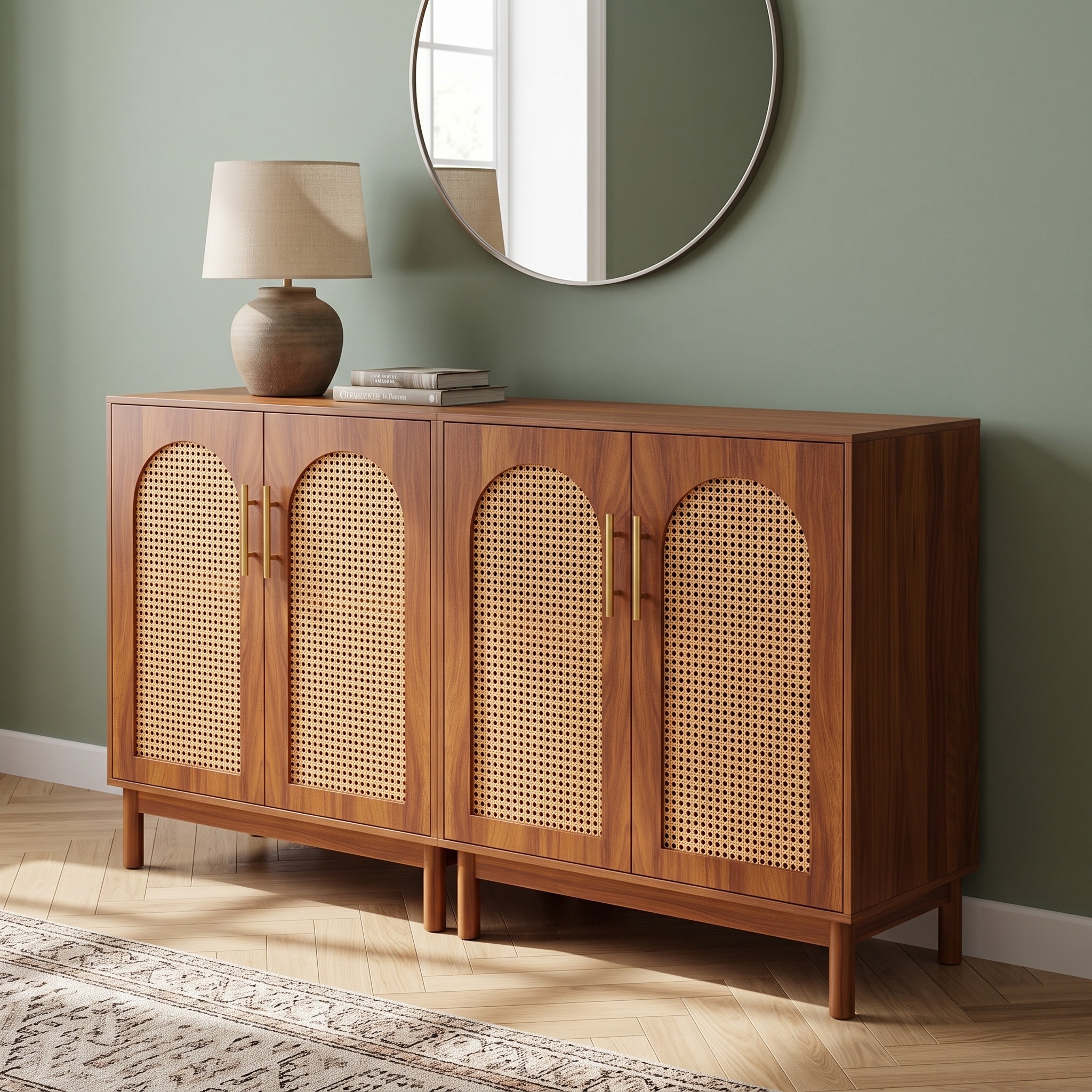 Sideboard Buffet Cabinet with Arched Rattan Doors, photo 2 of 5