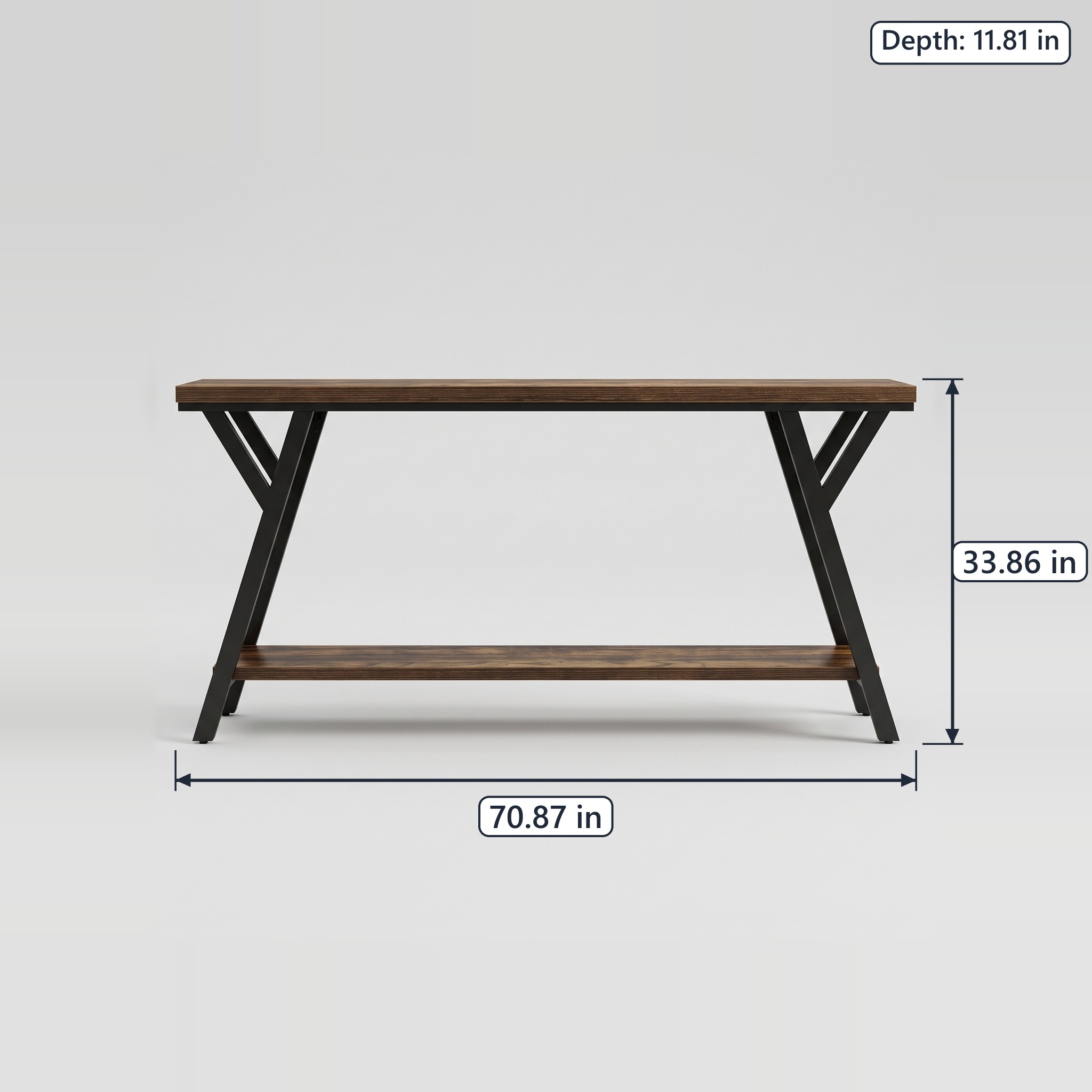 2-Tier Sofa Table, 71 in, Rustic Brown, photo 2 of 5