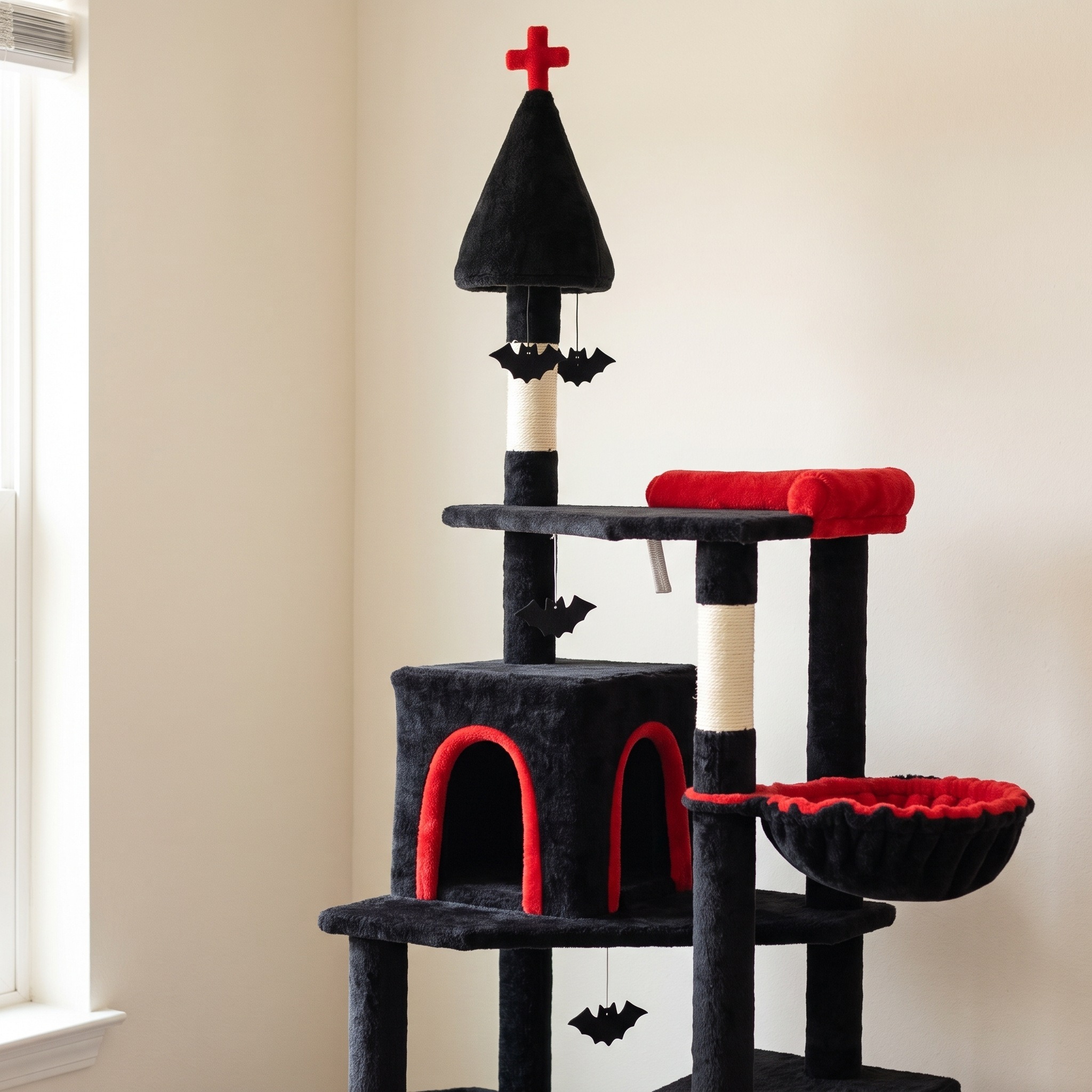 78 in Cat Tree with Gothic Castle Design, Black, photo 5 of 5