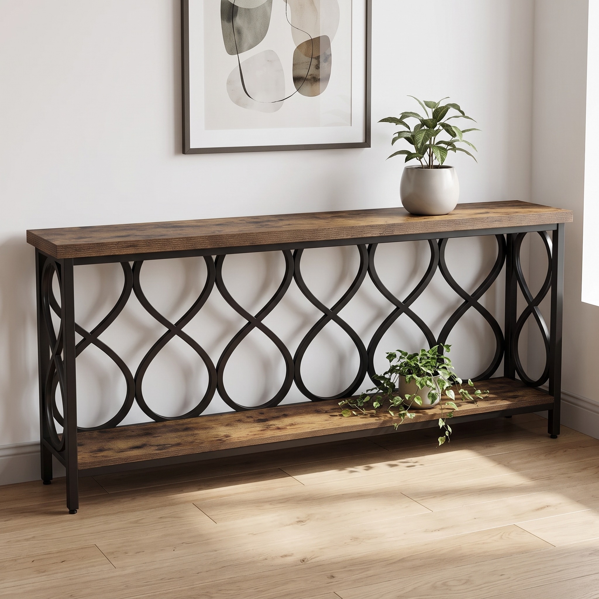 2-Tier Console Table with Teardrop Metal Frame, photo 2 of 5