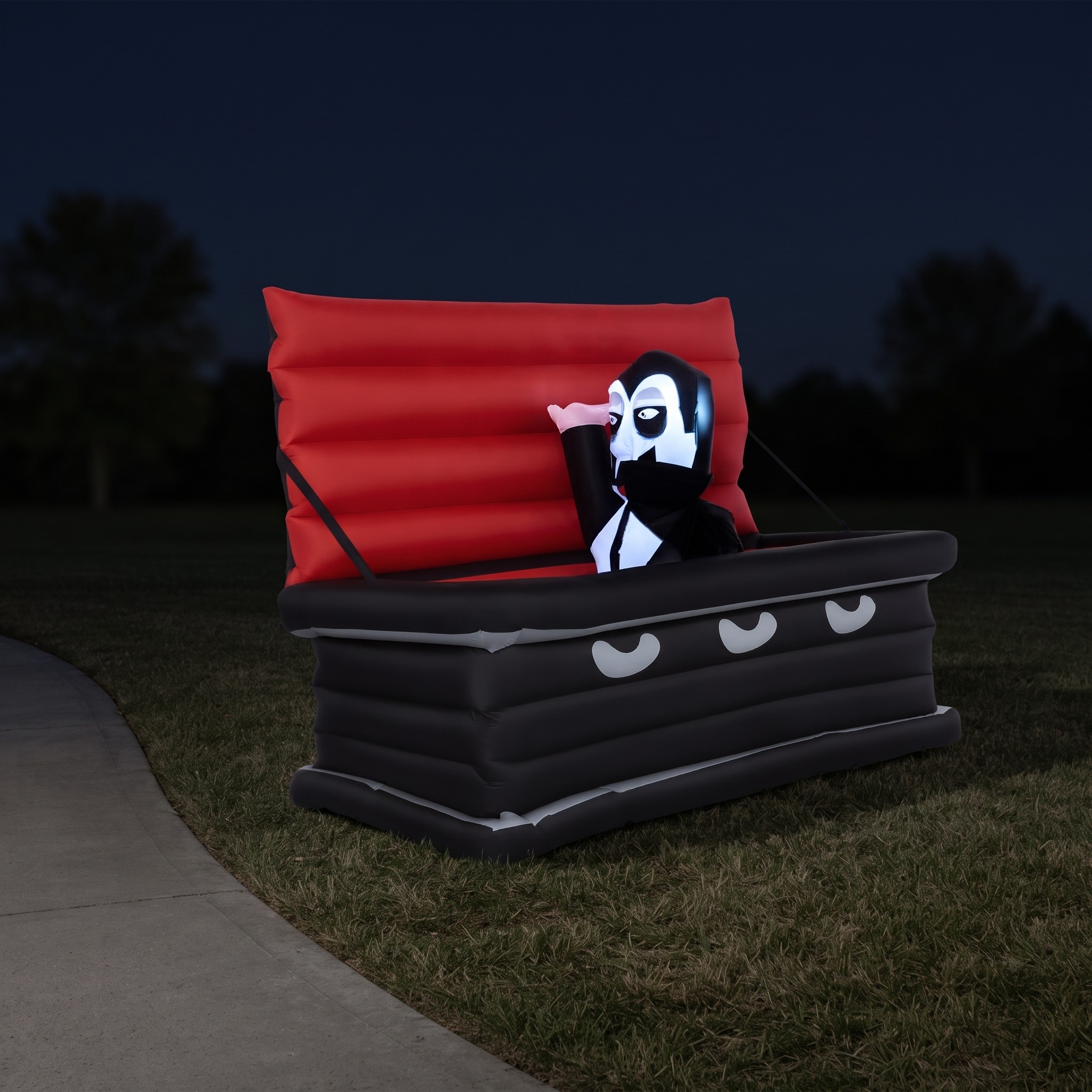 6 ft Halloween Inflatable Vampire Coffin with LEDs, Black and Red, photo 2 of 5