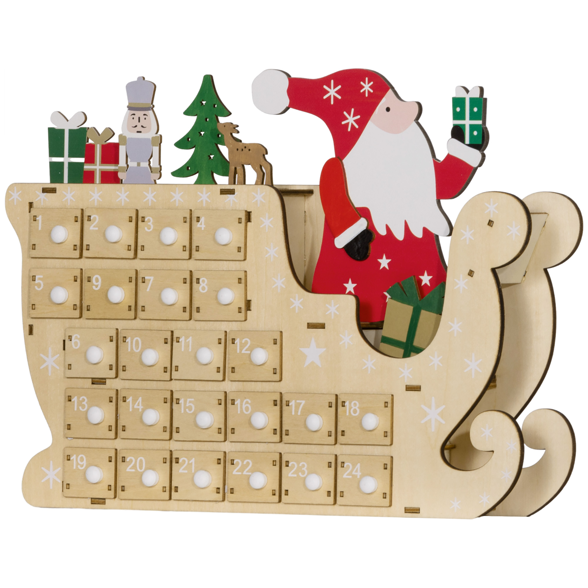 24-Drawer Wooden Advent Calendar with Santa Sleigh, photo 3 of 5