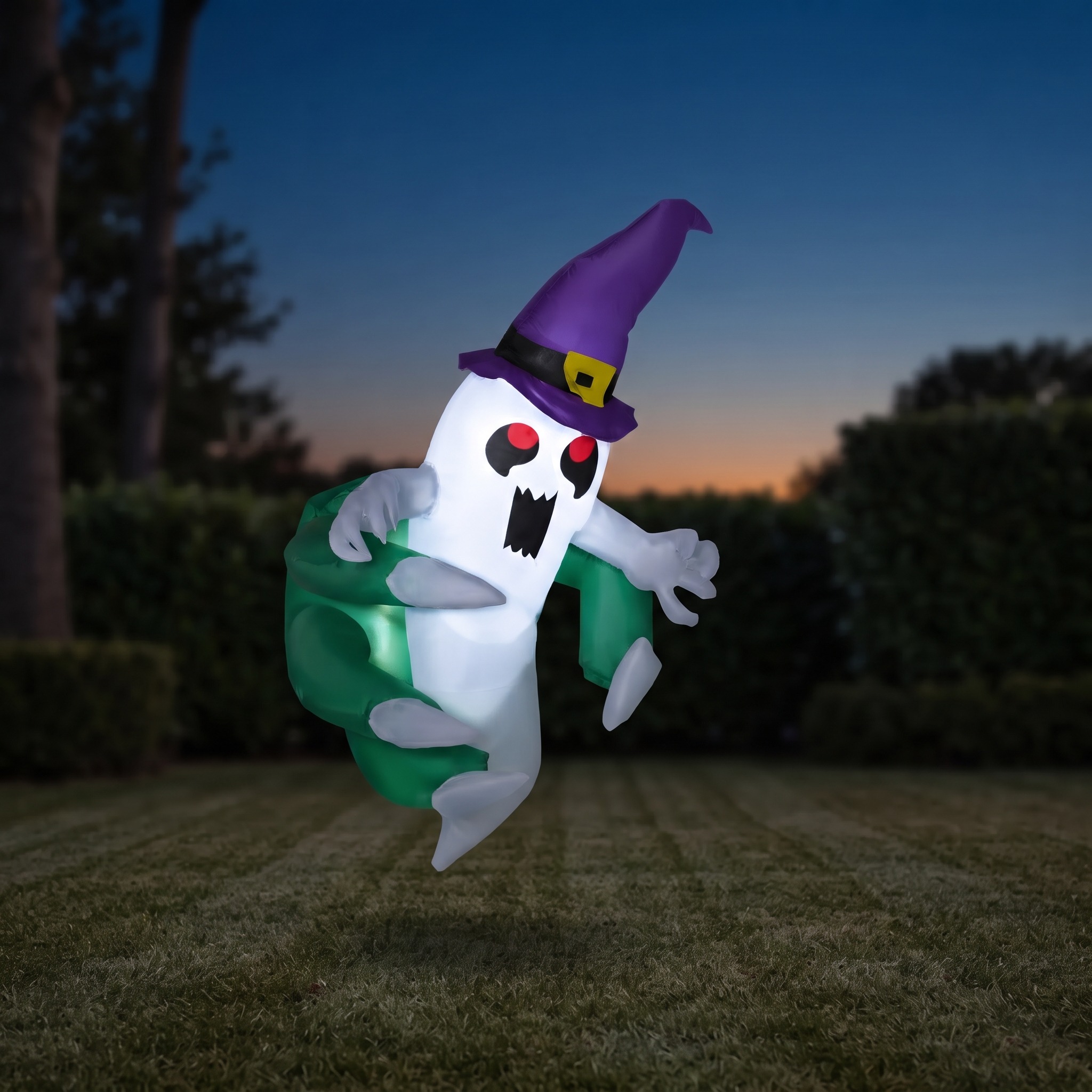 Inflatable Halloween Ghost with Purple Hat and LED, 47 in, photo 1 of 5