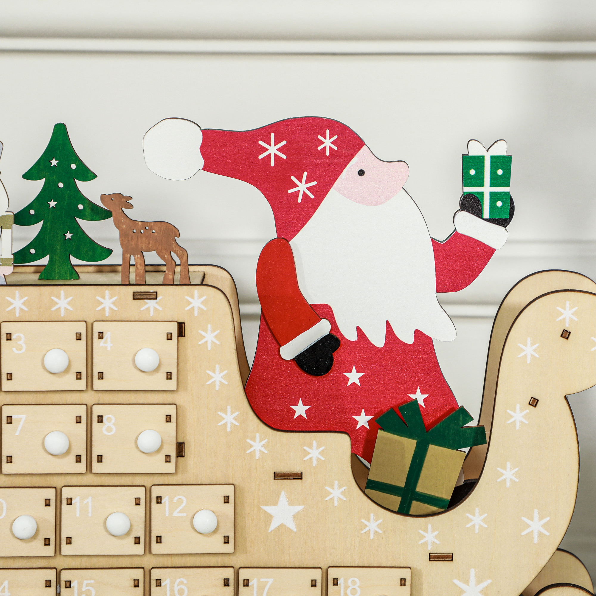 24-Drawer Wooden Advent Calendar with Santa Sleigh, photo 5 of 5