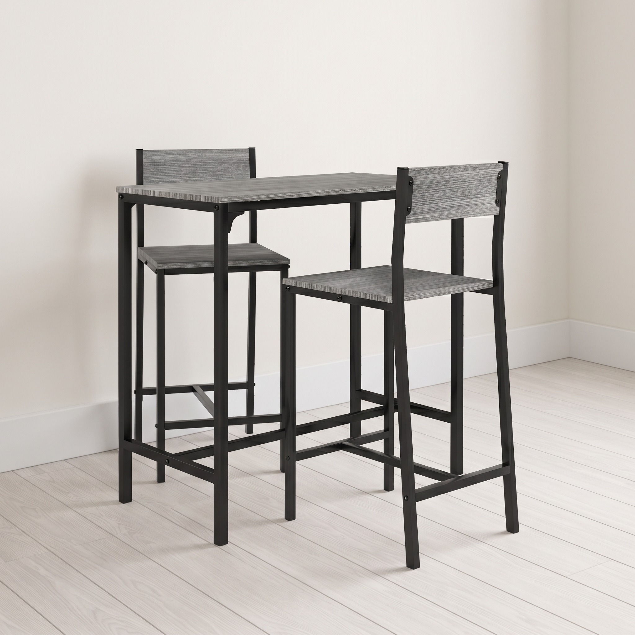 3-Piece Bar Table Set with Tuck-Under Stools, Gray, photo 1 of 5