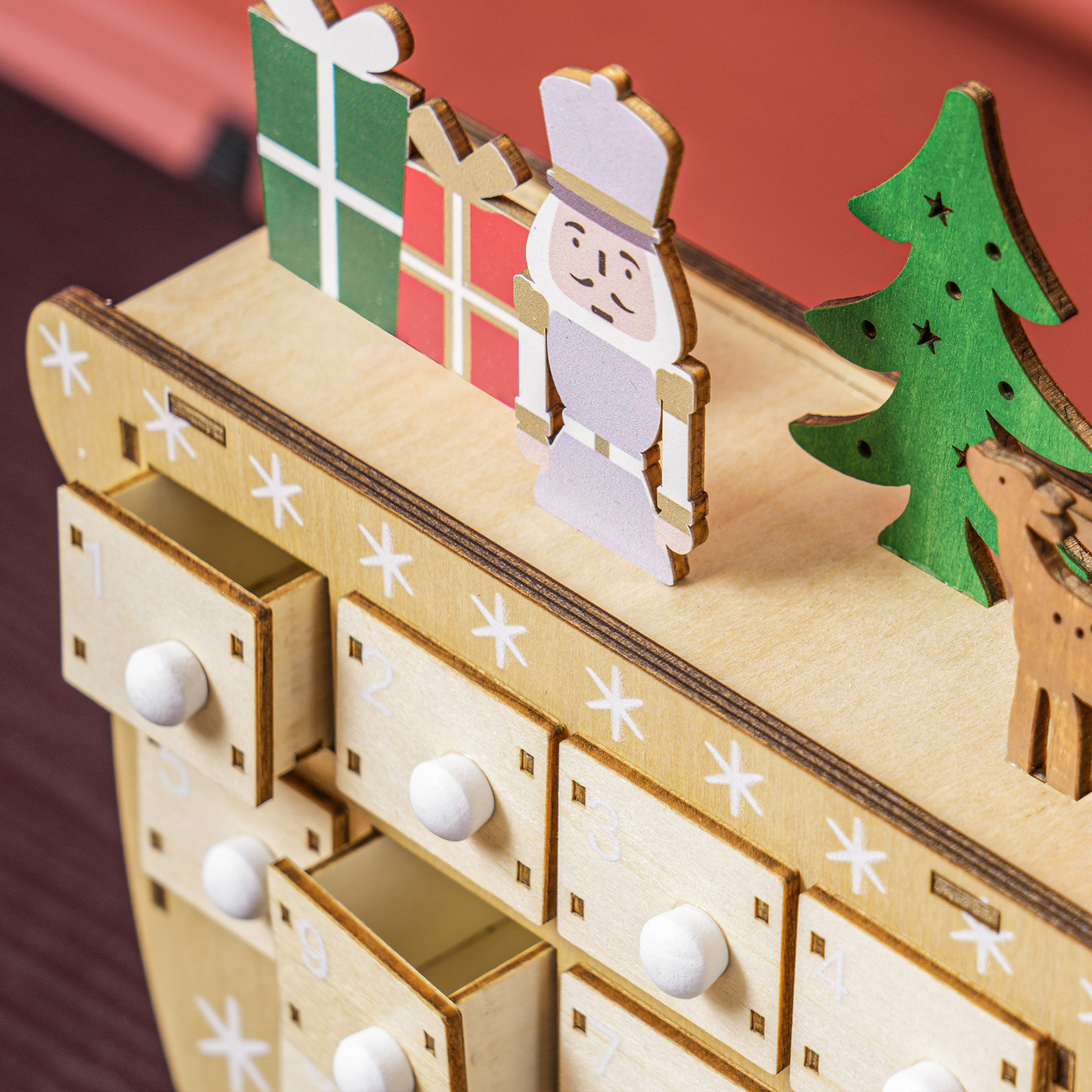 24-Drawer Wooden Advent Calendar with Santa Sleigh, photo 4 of 5