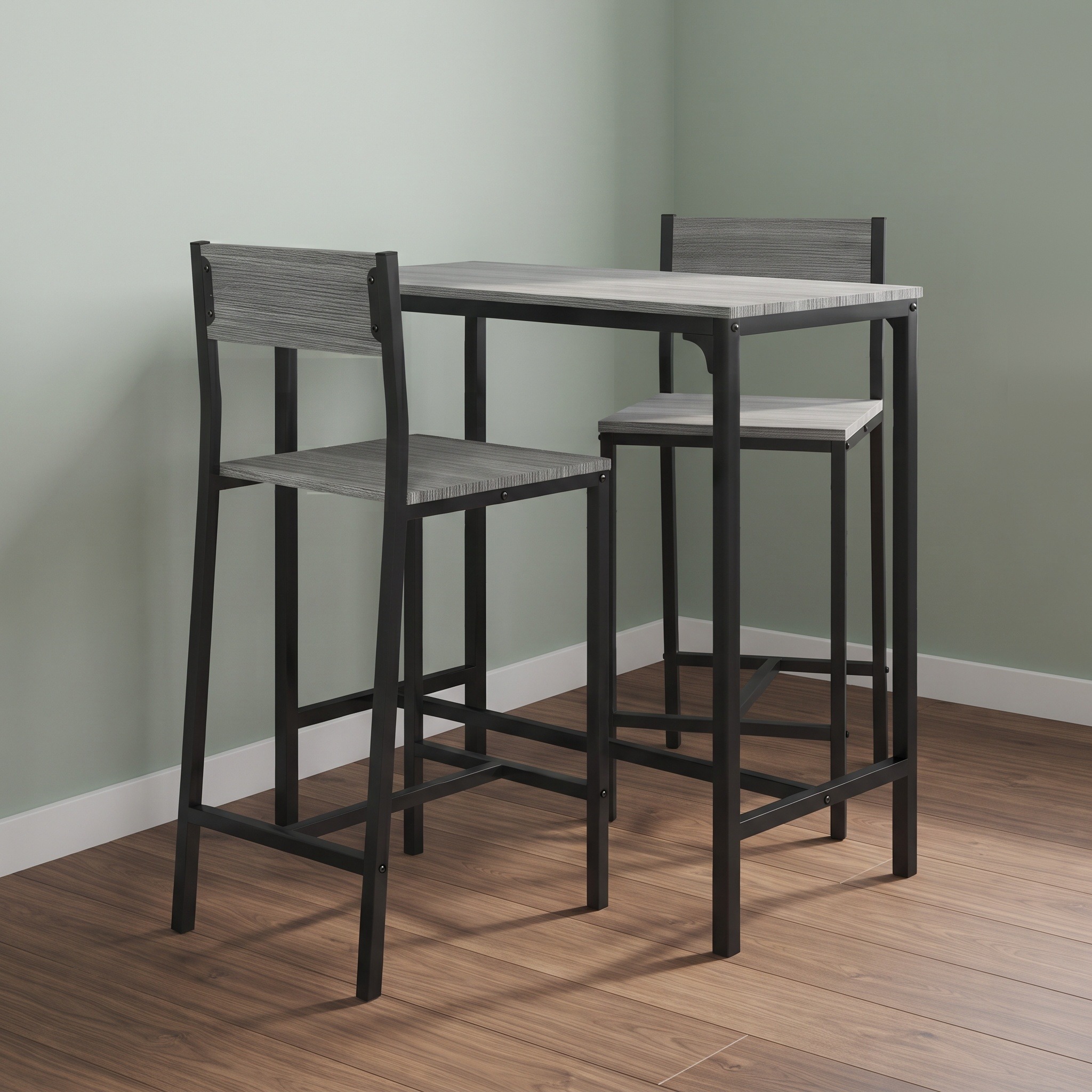 3-Piece Bar Table Set with Tuck-Under Stools, Gray, photo 3 of 5