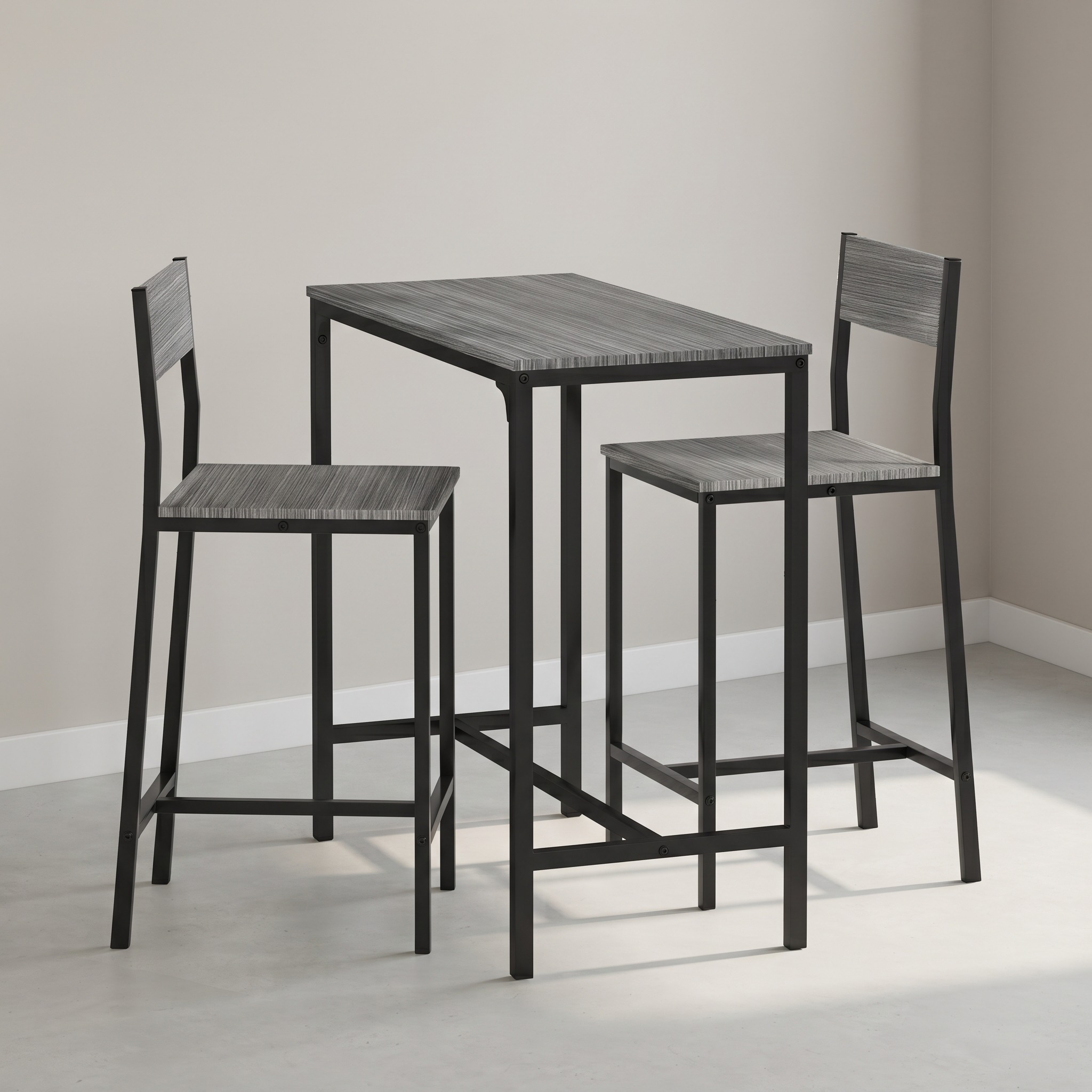 3-Piece Bar Table Set with Tuck-Under Stools, Gray, photo 2 of 5