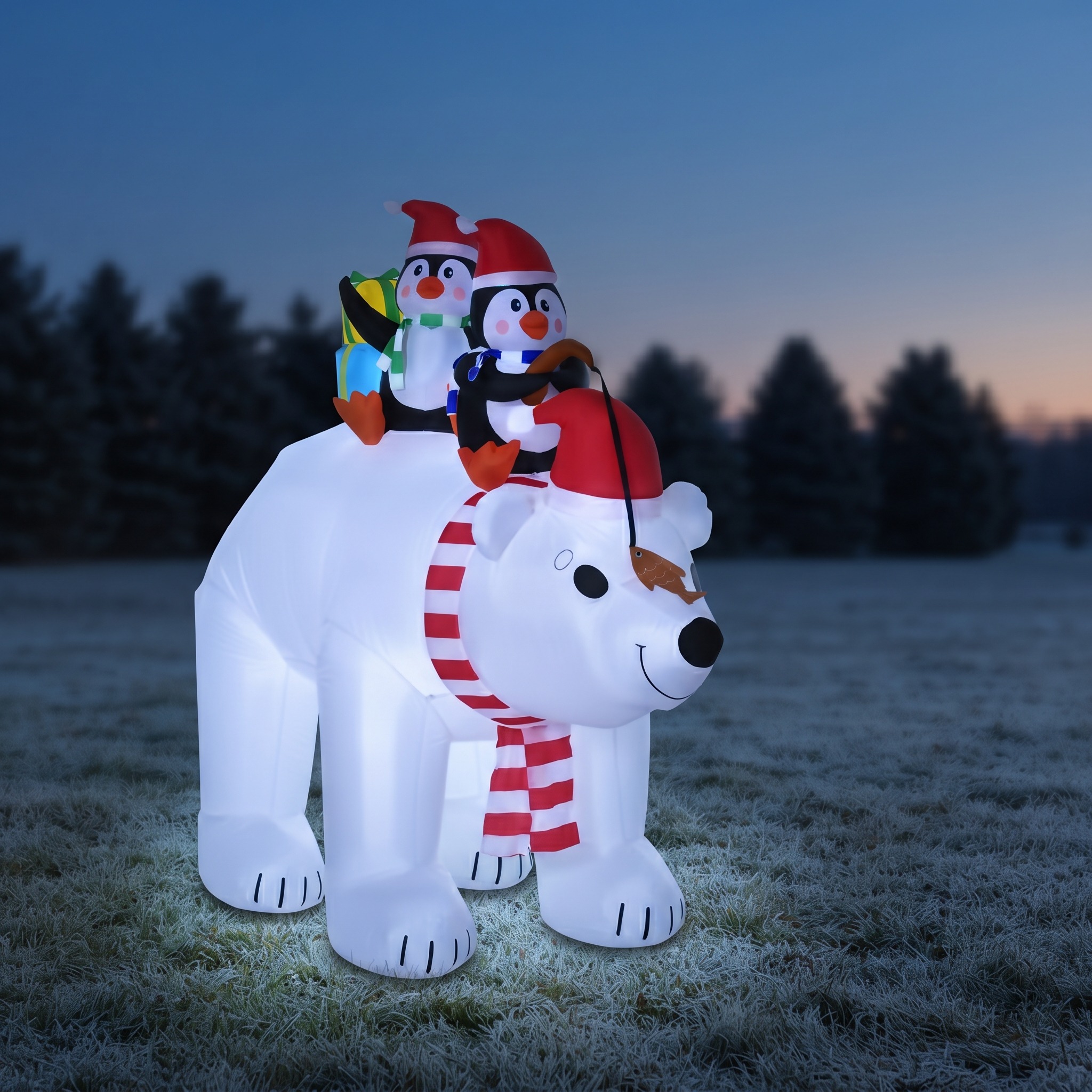 7 ft Christmas Inflatable Polar Bear with Two Penguins, photo 1 of 5