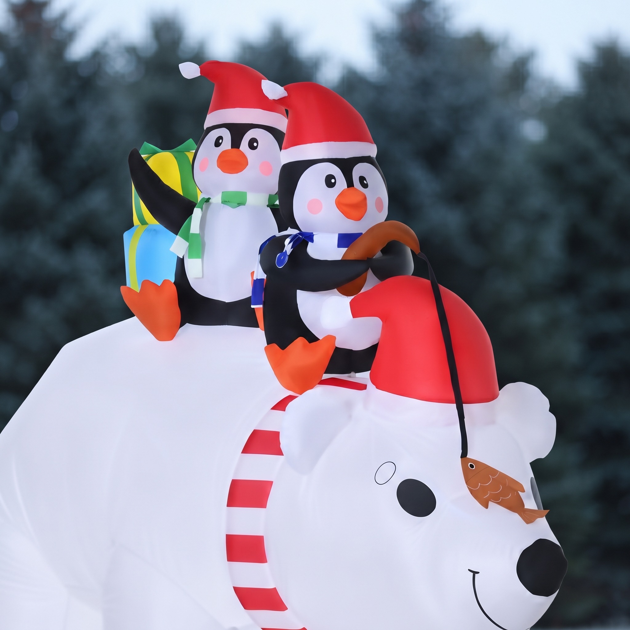 7 ft Christmas Inflatable Polar Bear with Two Penguins, photo 2 of 5