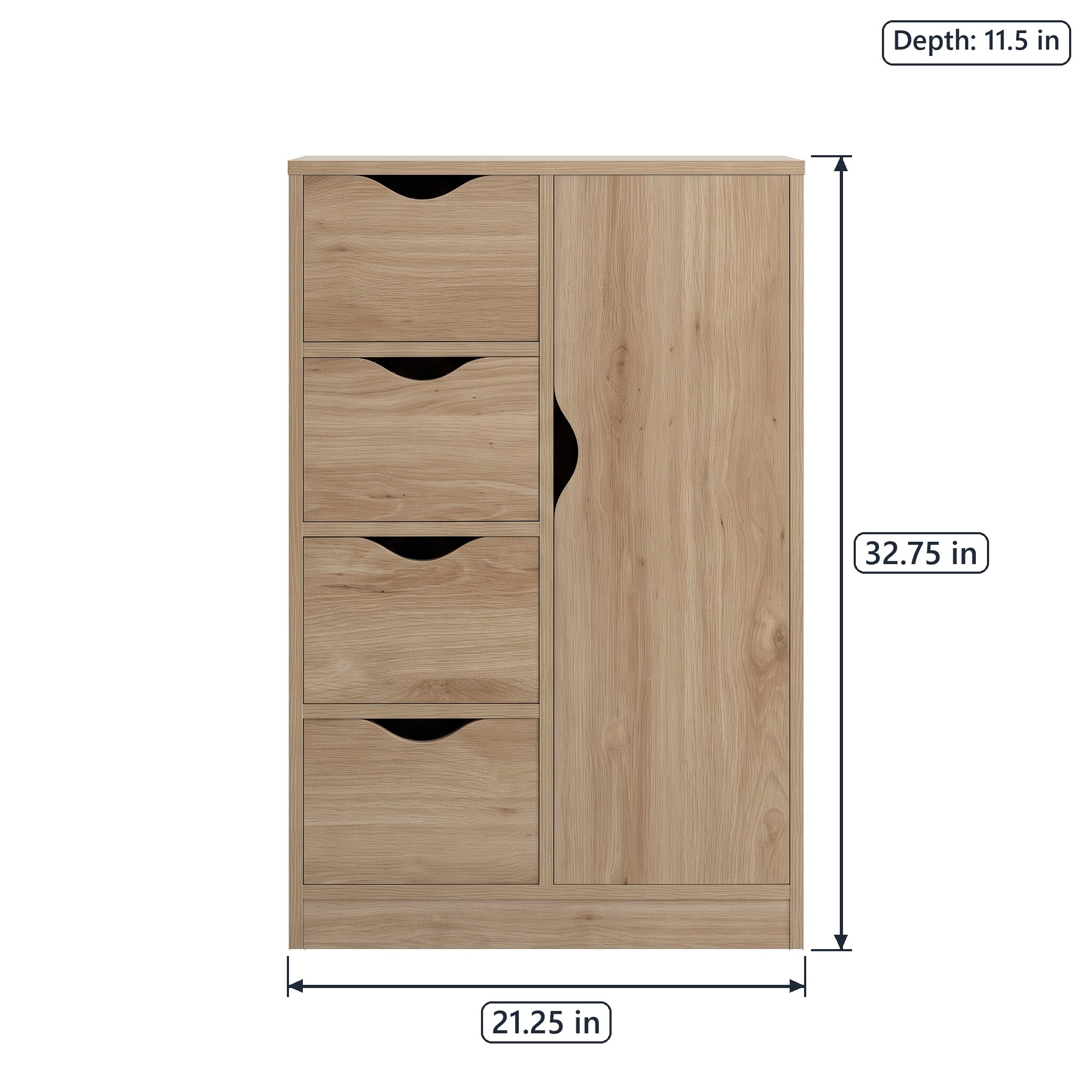 4-Drawer Storage Cabinet with Door, 21 in, Oak, photo 2 of 5