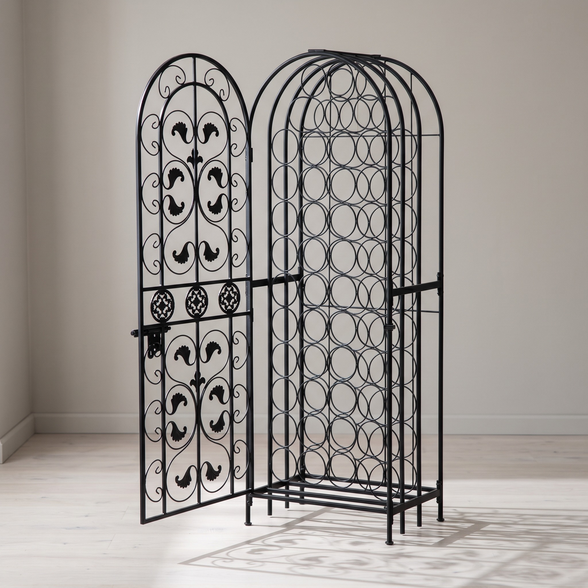45-Bottle Iron Wine Rack with Lockable Door, Black, photo 3 of 5