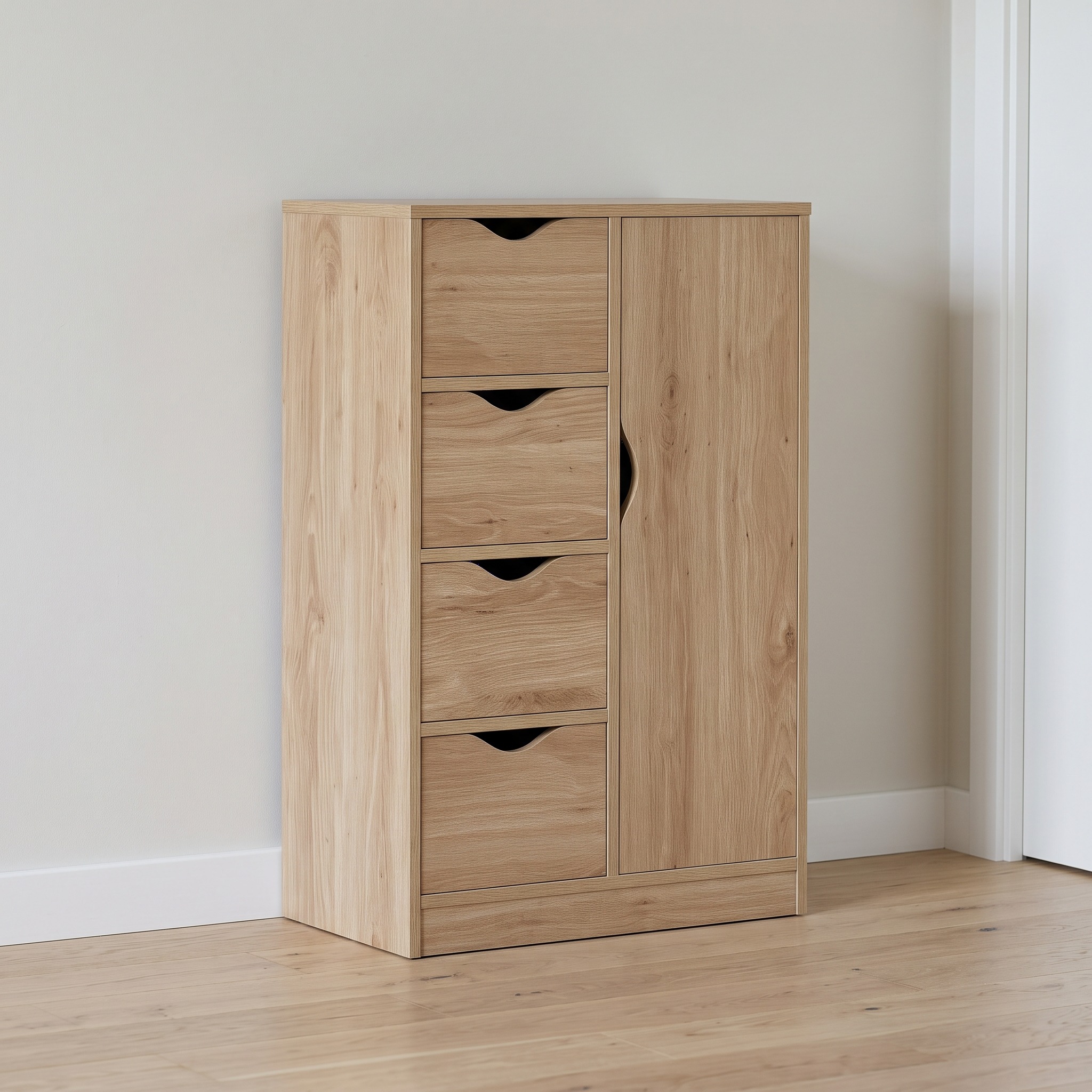 4-Drawer Storage Cabinet with Door, 21 in, Oak, photo 1 of 5