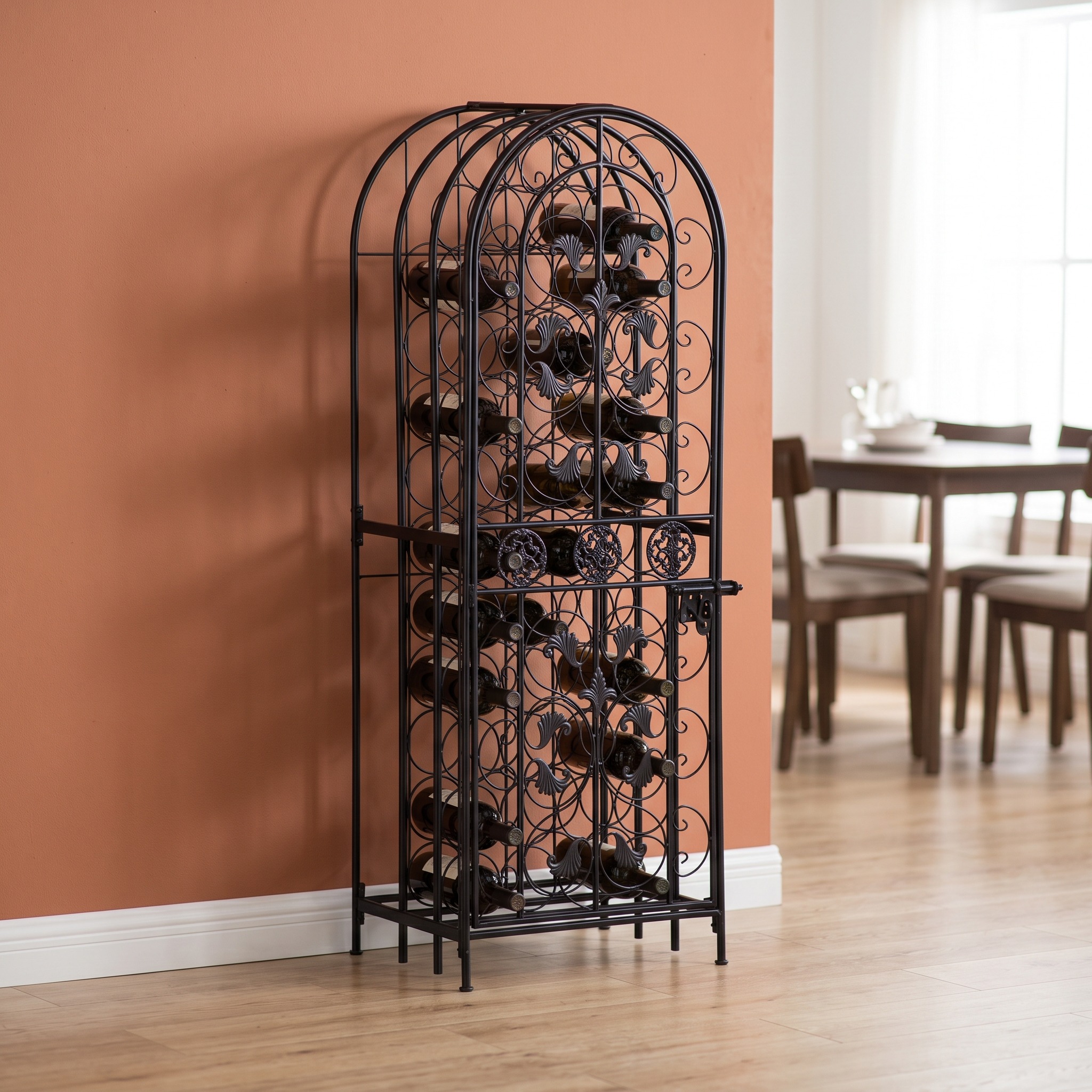 45-Bottle Iron Wine Rack with Lockable Door, Black, photo 1 of 5