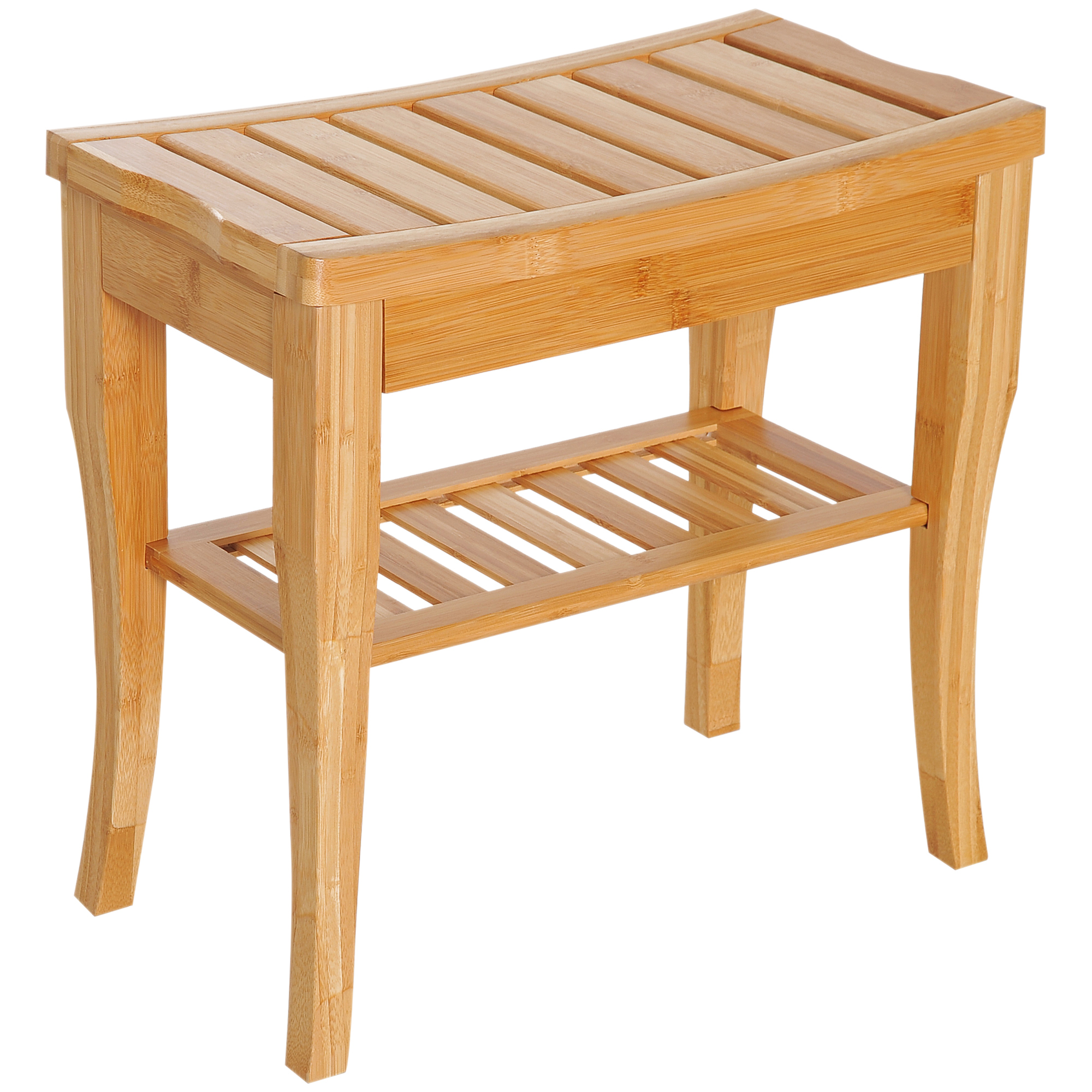 Bamboo Shower Bench with Lower Shelf, Natural Wood, photo 3 of 5