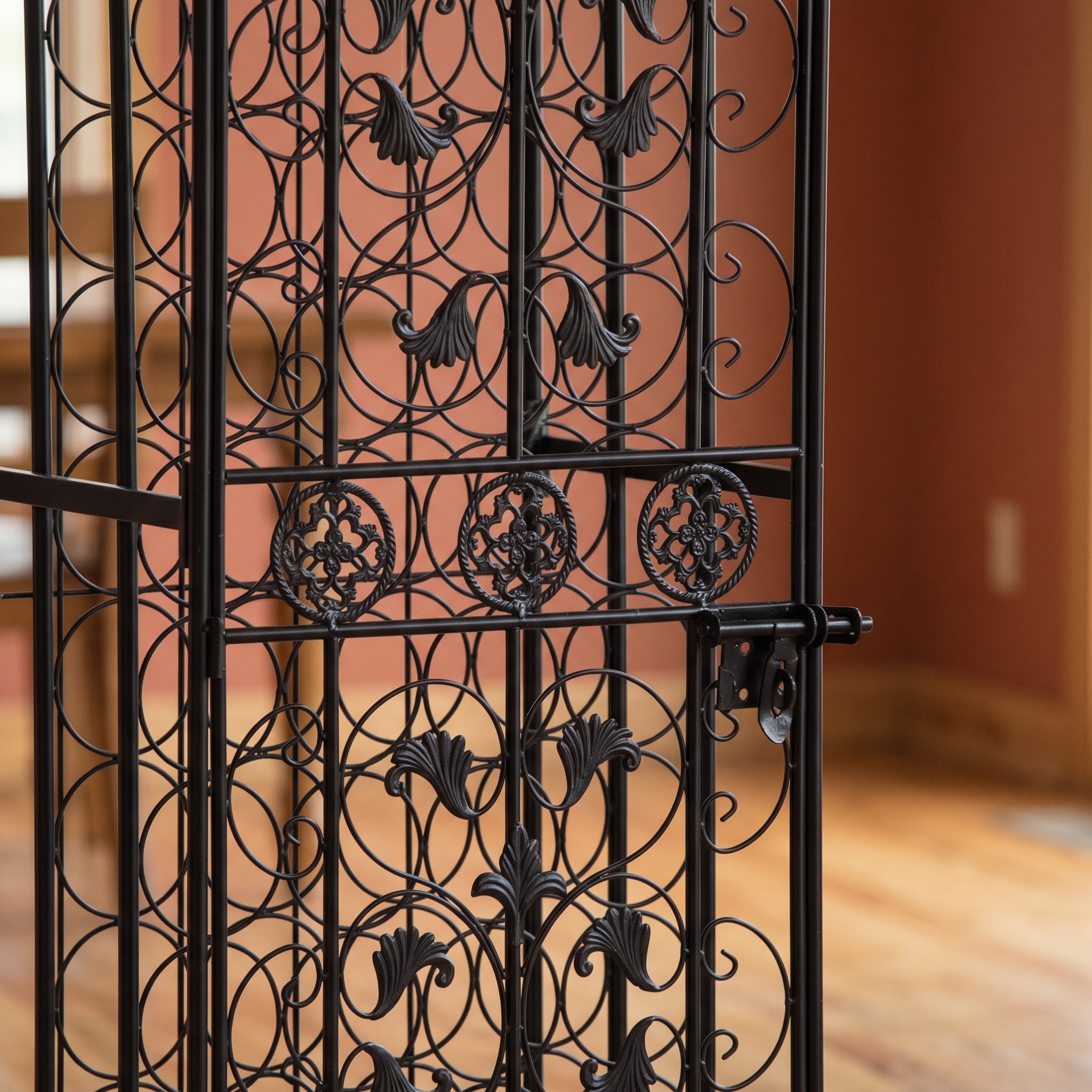 45-Bottle Iron Wine Rack with Lockable Door, Black, photo 2 of 5