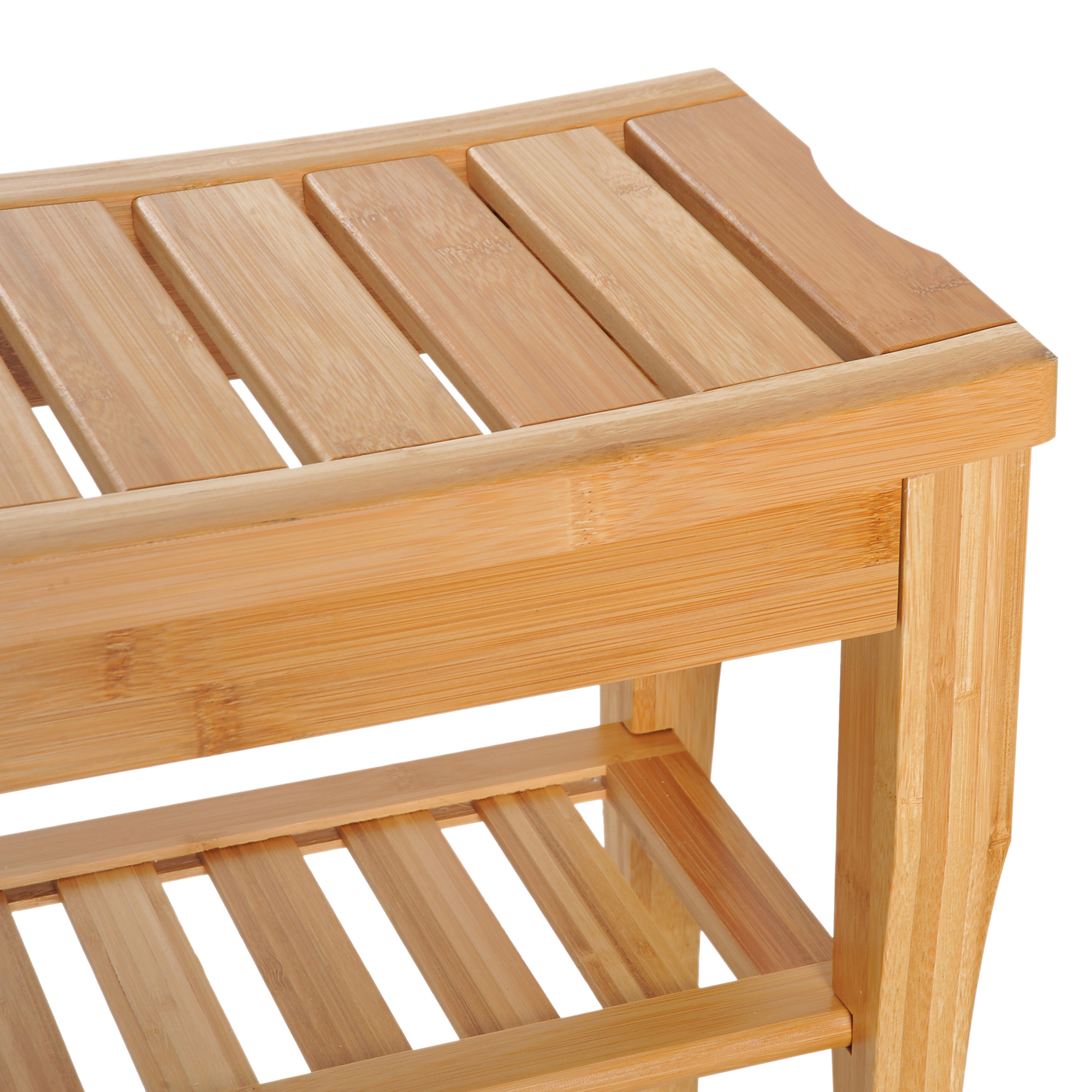 Bamboo Shower Bench with Lower Shelf, Natural Wood, photo 4 of 5