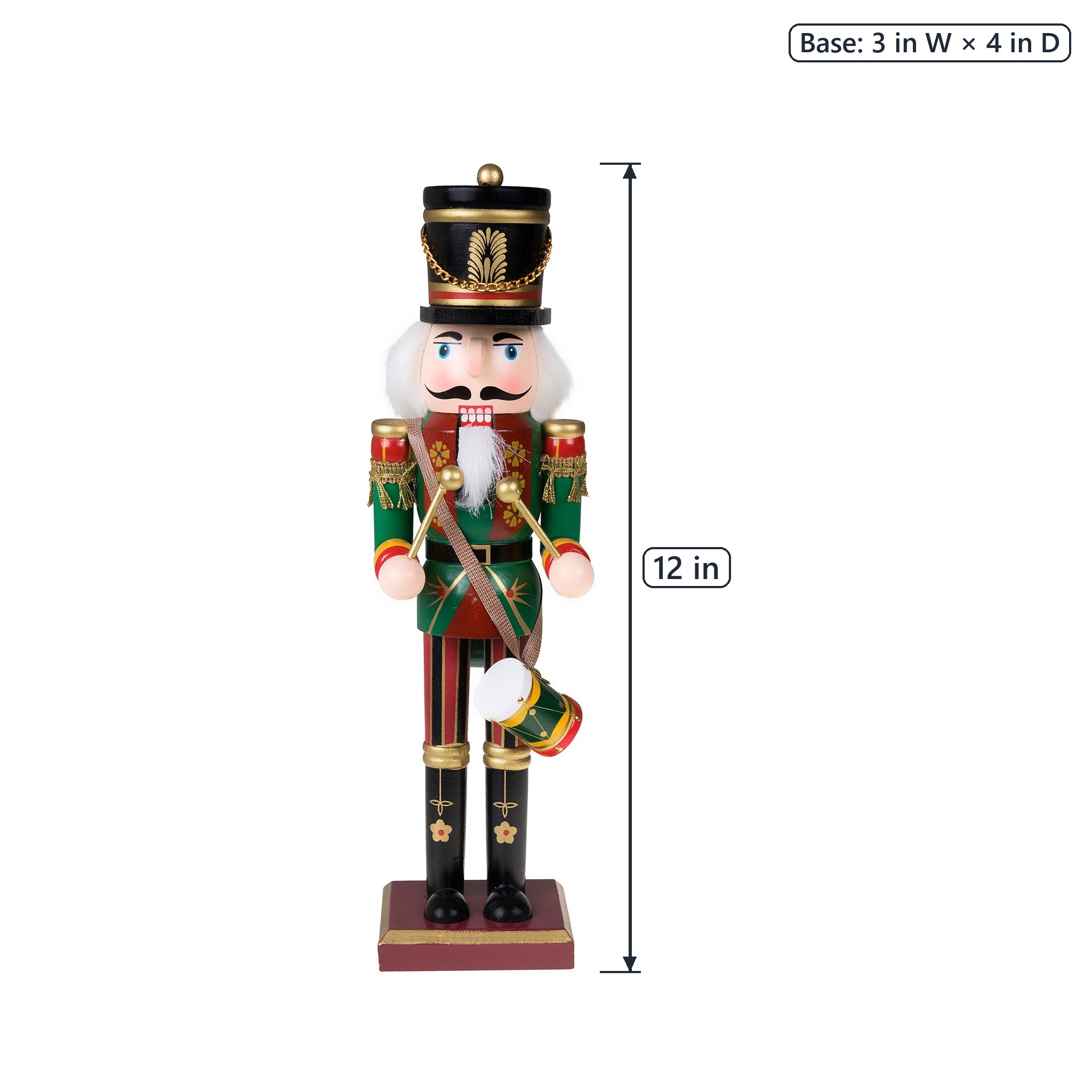 12 in Wooden Nutcracker with Drum, Green, photo 2 of 5