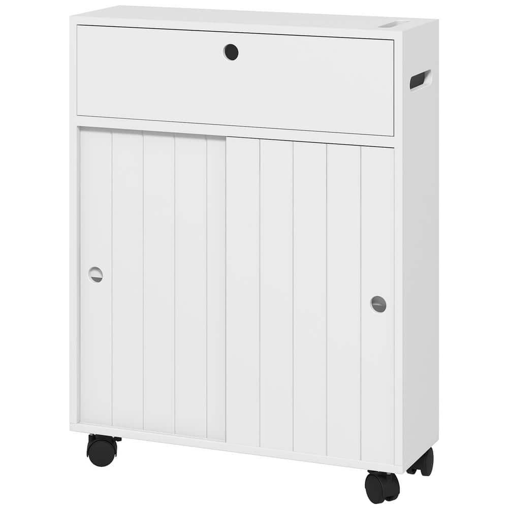 Slim Bathroom Cabinet with Sliding Doors, White, photo 5 of 5