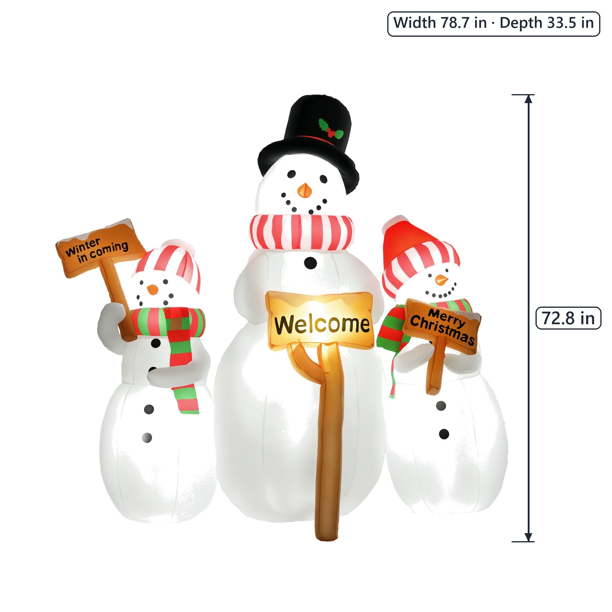 Three-Snowman Christmas Inflatable with LED Lights, White, photo 3 of 5