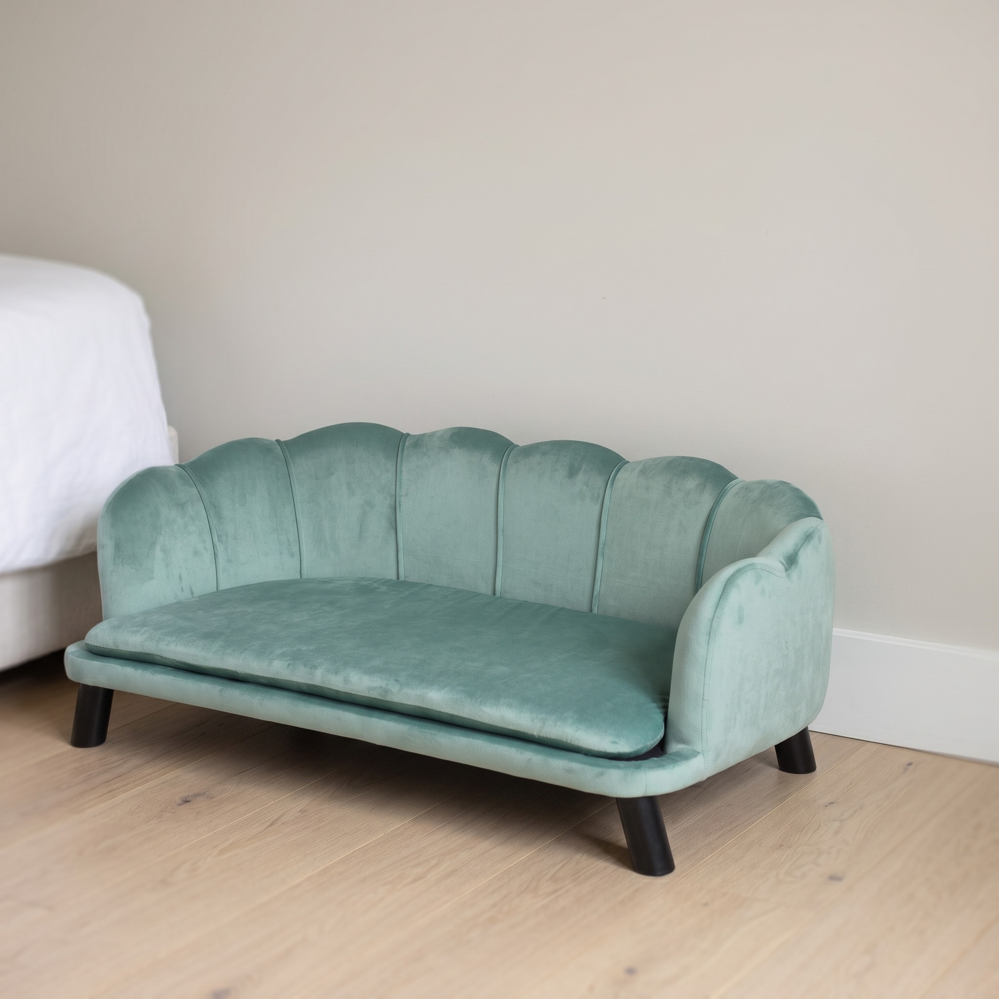 Velvet Pet Sofa with Scalloped Back, 39 in, Green, photo 2 of 5