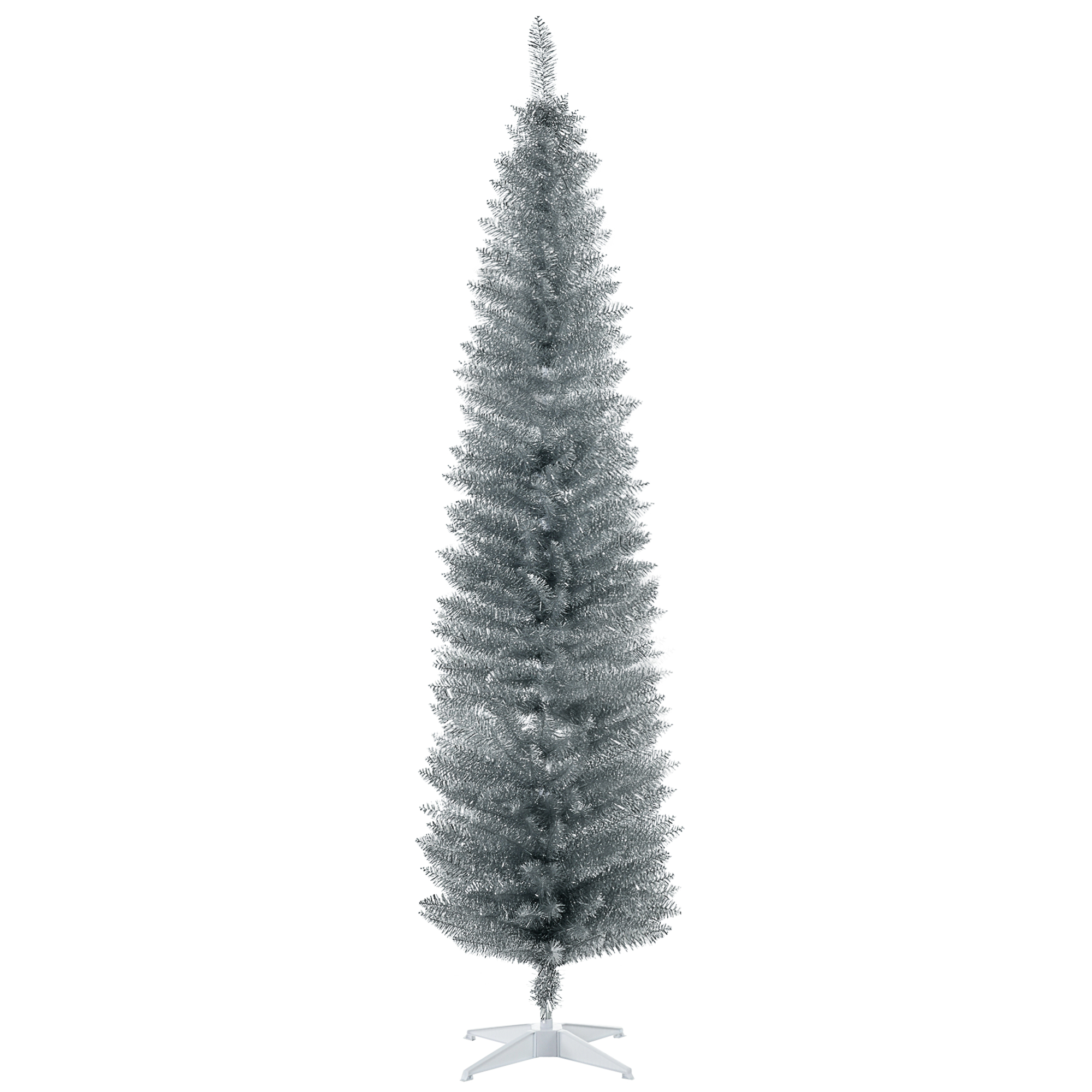 7 ft Pencil Christmas Tree with Tinsel, Unlit, Silver, photo 4 of 5