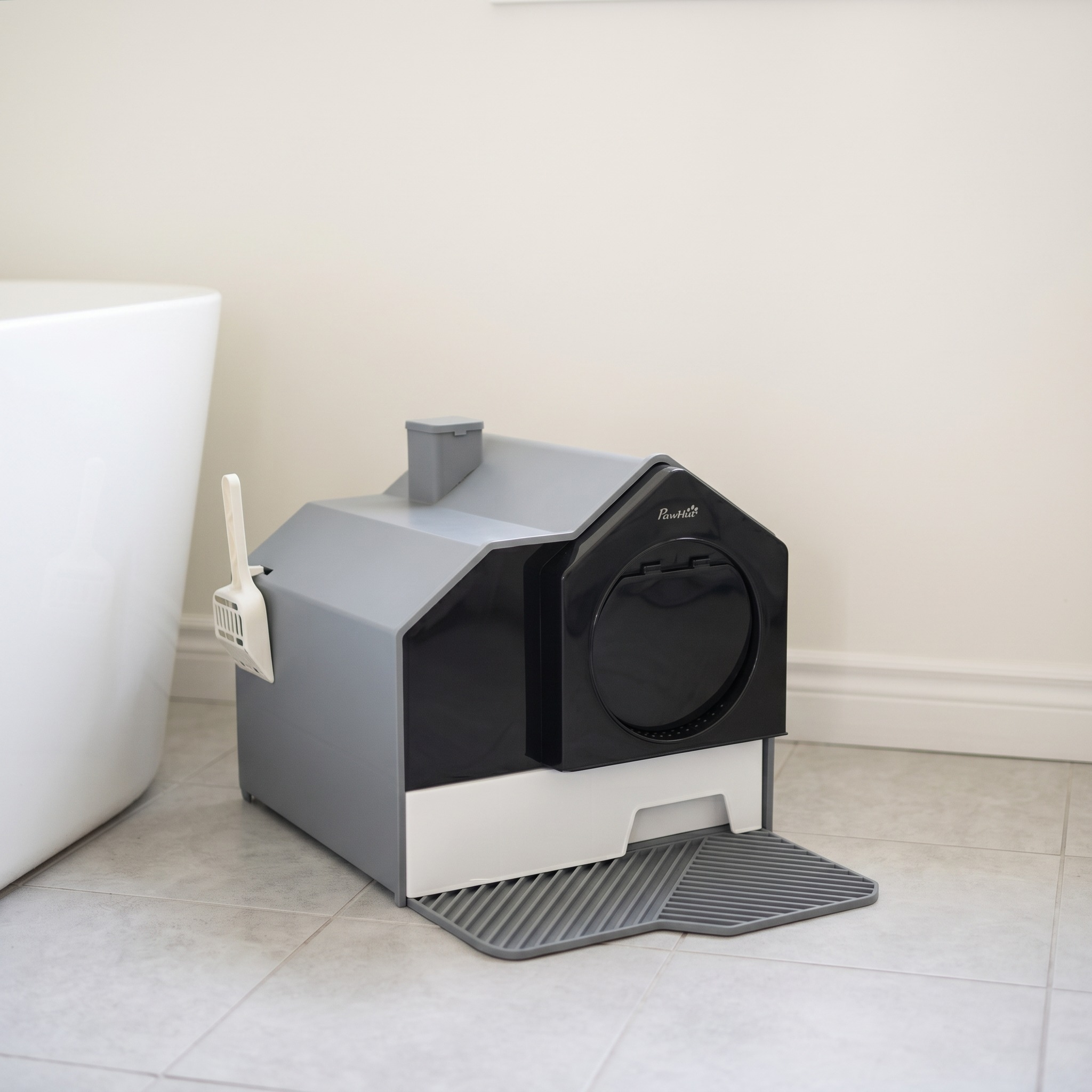 Hooded Cat Litter Box with Pull-Out Tray, Gray, photo 1 of 5