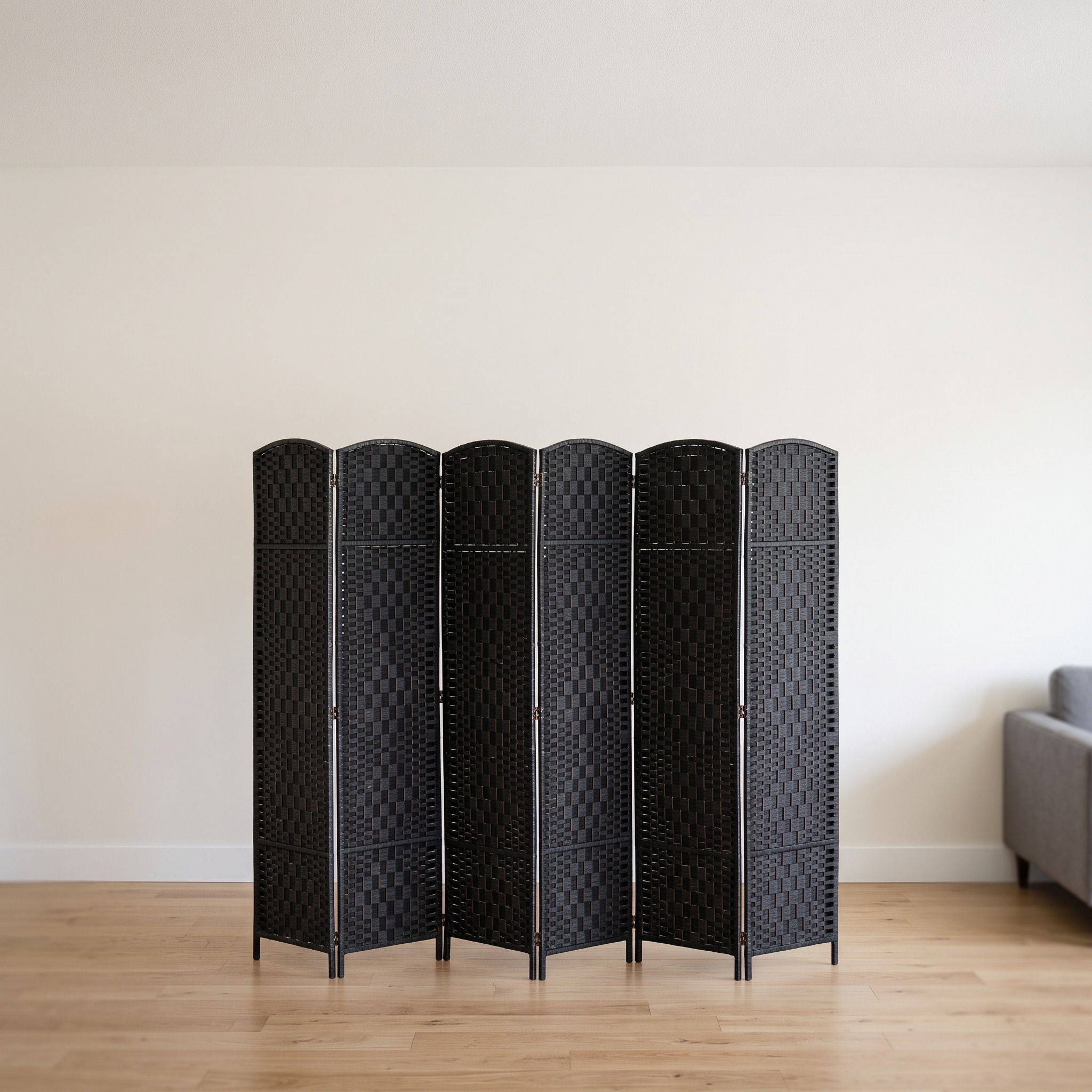 6-Panel Room Divider with Paper Rope Weave, 71 in, Black, photo 1 of 5