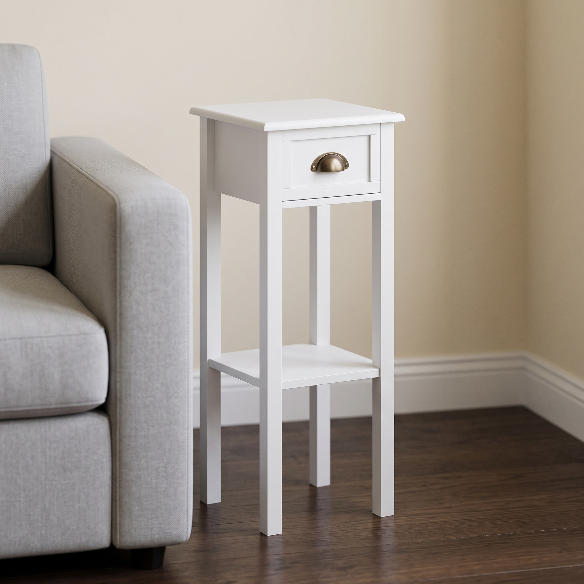 12 in Side Table with Drawer and Shelf, White, photo 1 of 5