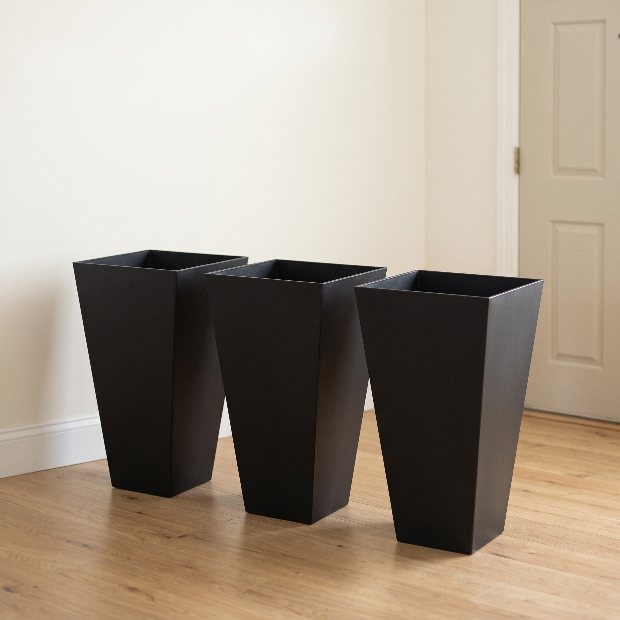 28 in Tapered Planters with Drain Plugs, Set of 3, Black, photo 1 of 5