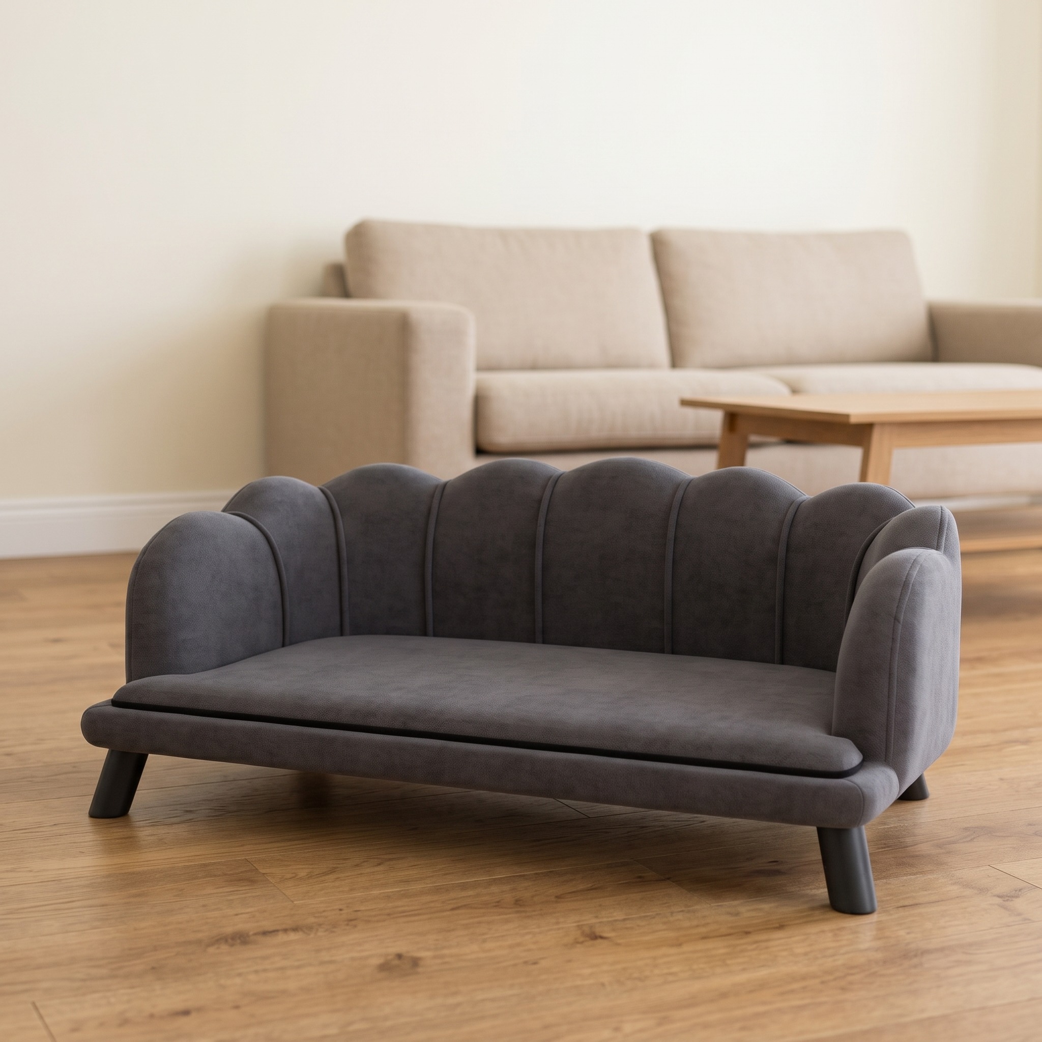39 in Pet Sofa with Scalloped Back, Charcoal Gray, photo 1 of 5