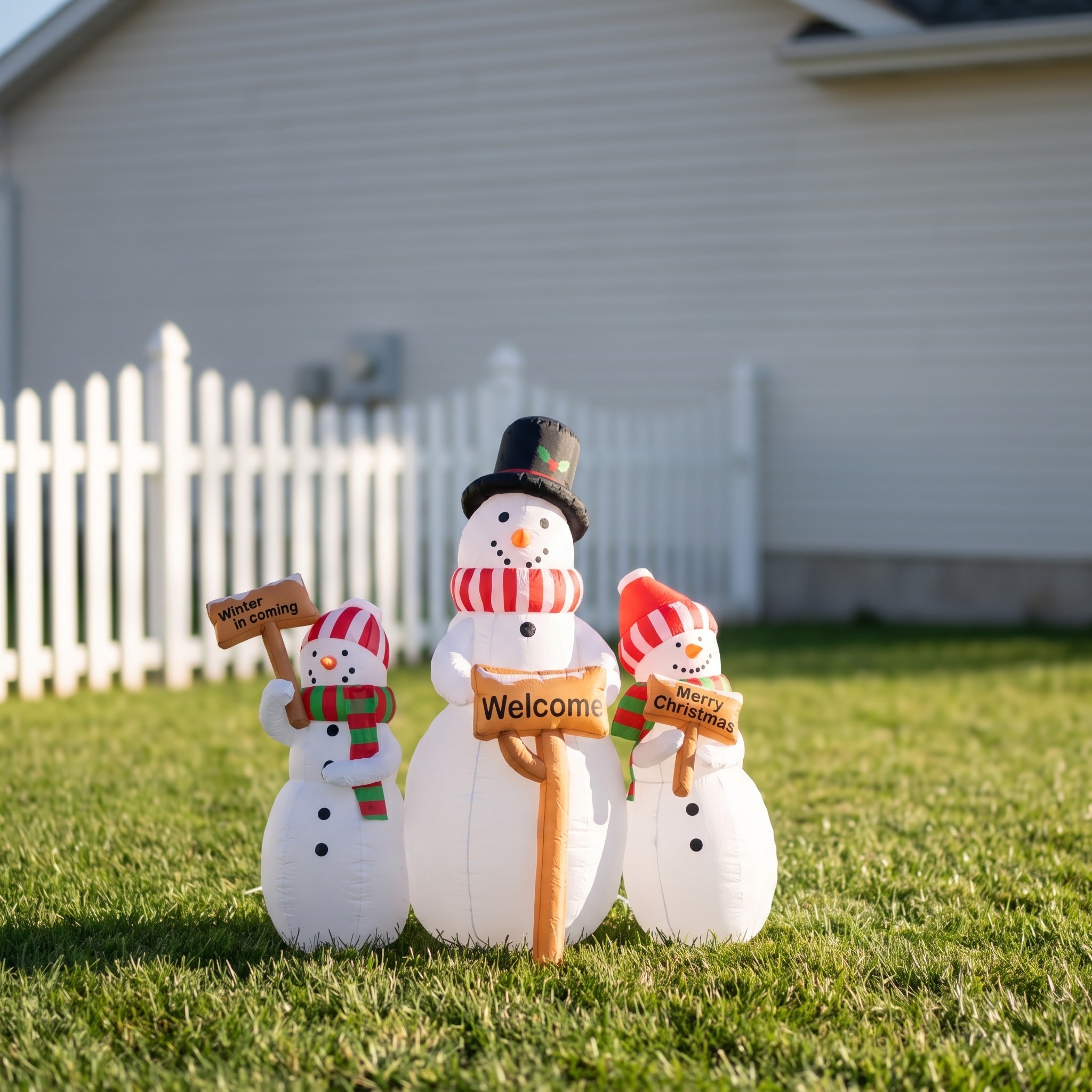 Three-Snowman Christmas Inflatable with LED Lights, White, photo 2 of 5