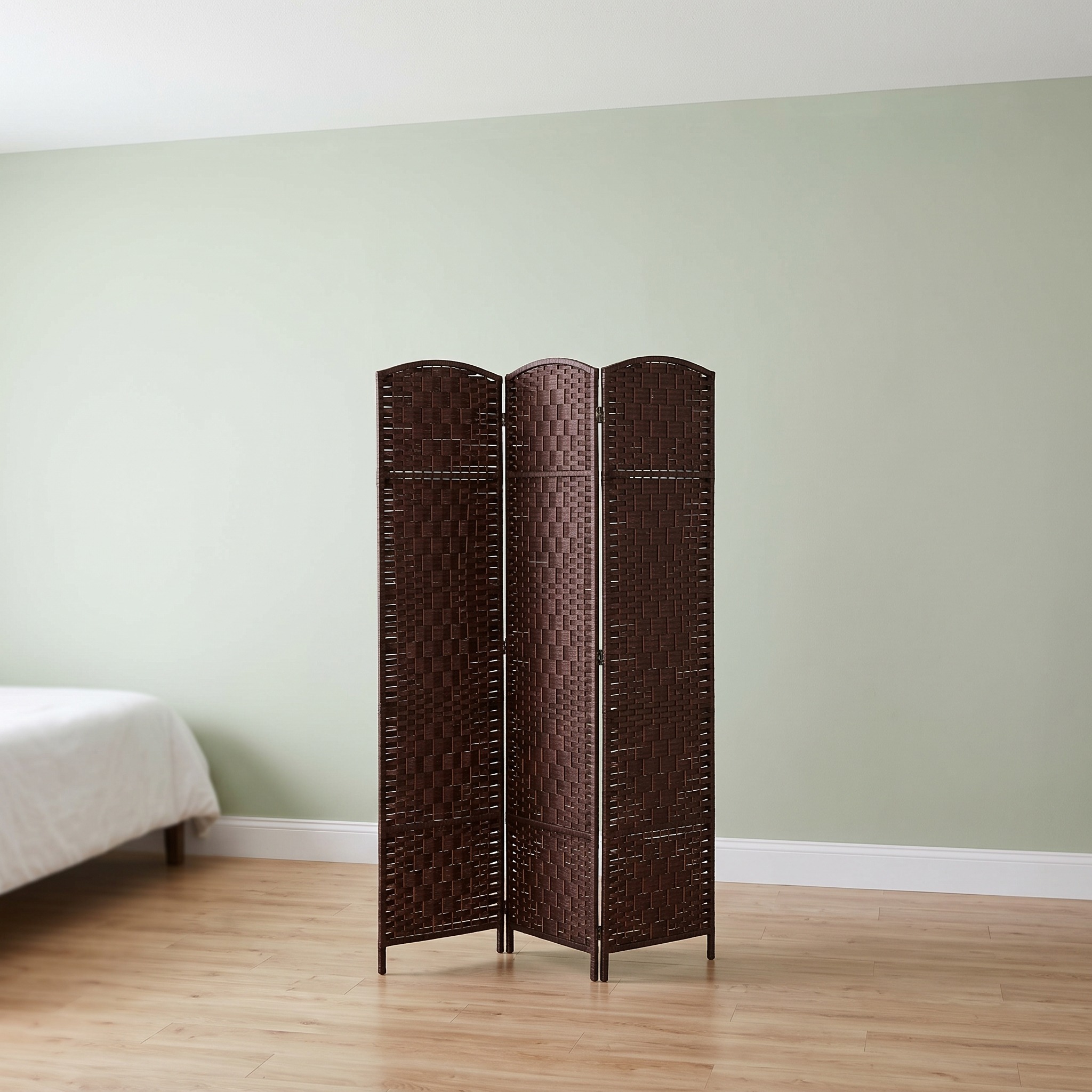 3-Panel Room Divider with Diamond Weave, Brown, photo 1 of 5