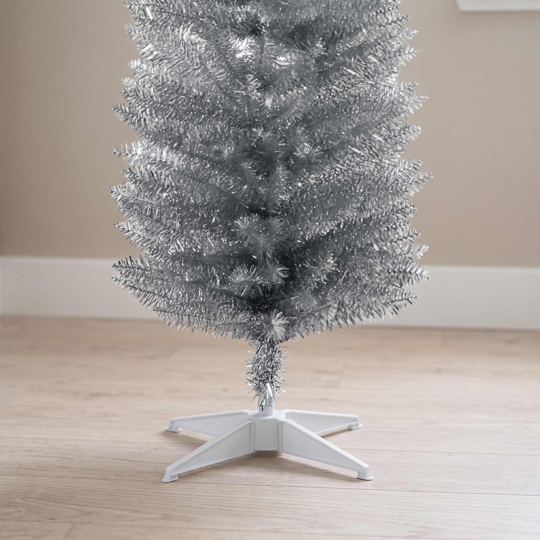 7 ft Pencil Christmas Tree with Tinsel, Unlit, Silver, photo 3 of 5