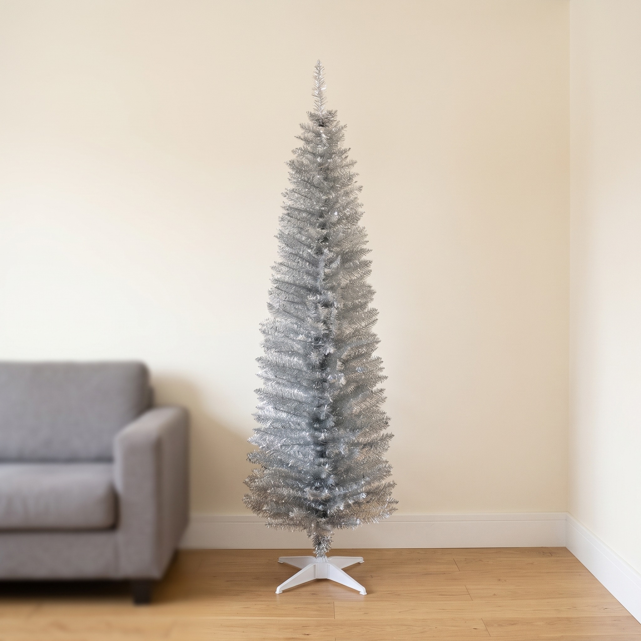 6 ft Christmas Tree with Slim Profile, Unlit, Silver, photo 1 of 5
