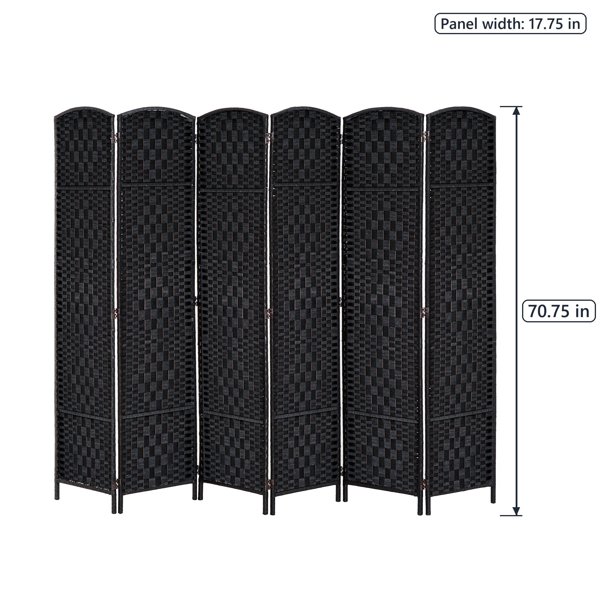 6-Panel Room Divider with Paper Rope Weave, 71 in, Black, photo 2 of 5