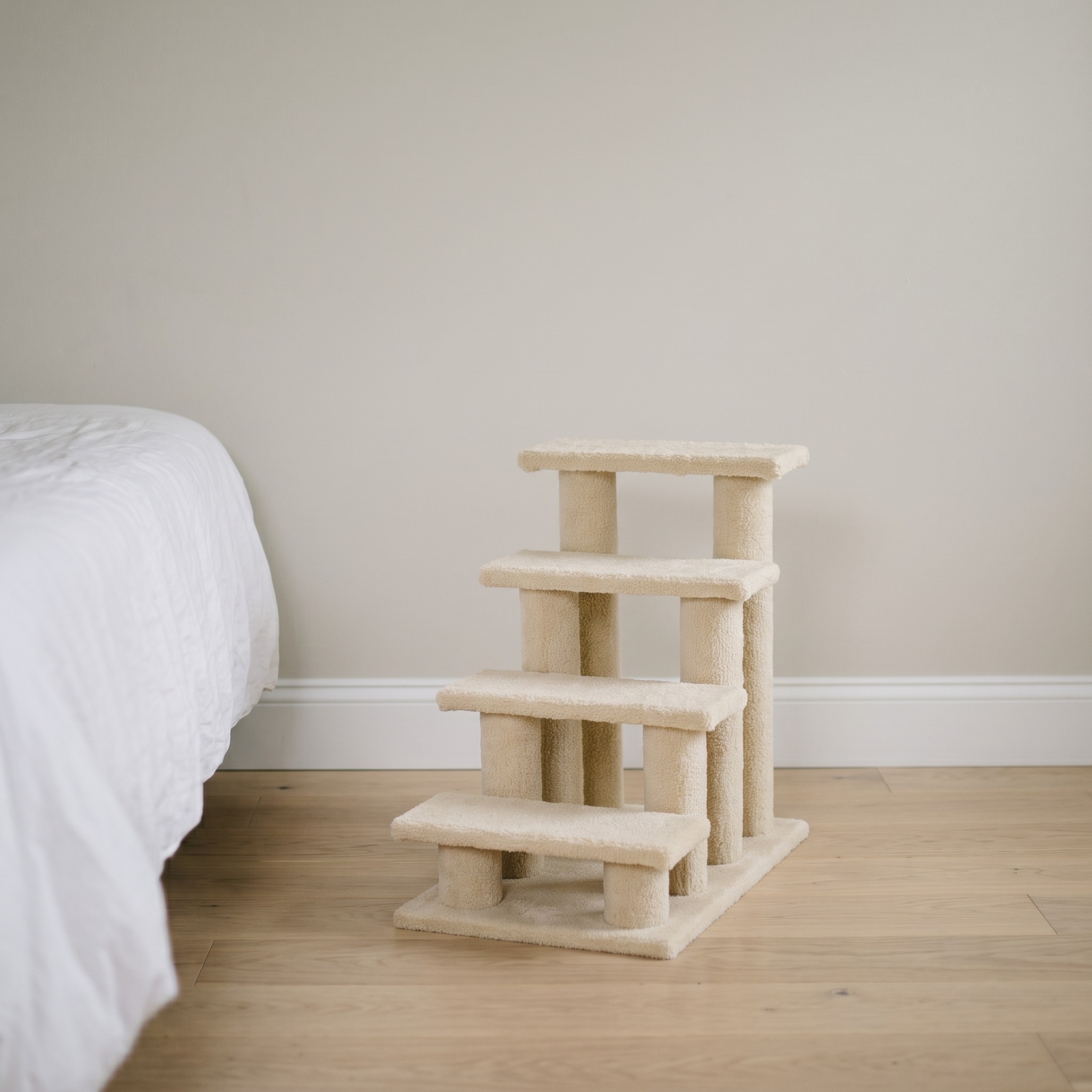 4-Step Pet Stairs with Scratching Posts, Cream White, photo 2 of 5