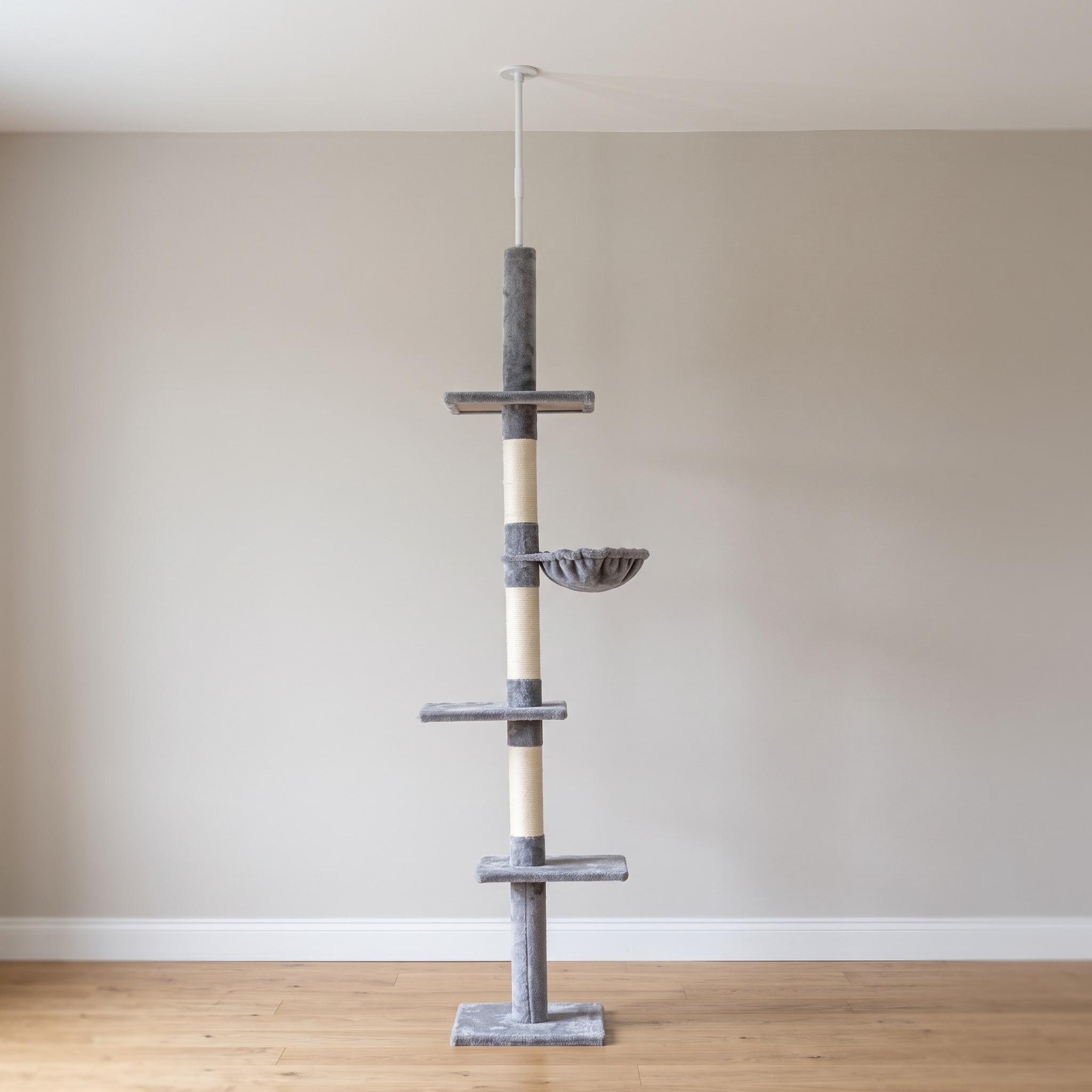 5-Level Ceiling Cat Tree with Hammock, Gray, photo 1 of 5