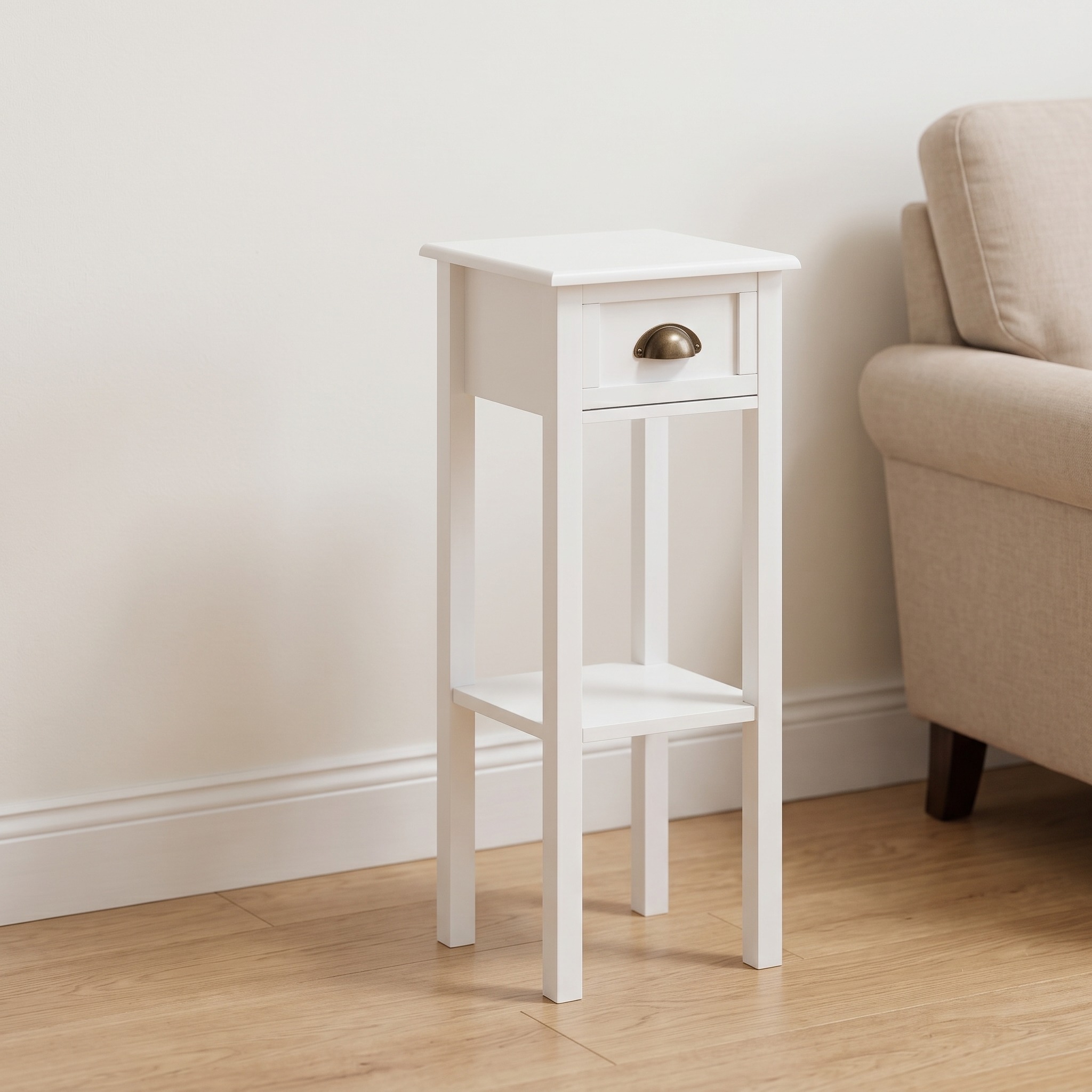 12 in Side Table with Drawer and Shelf, White, photo 4 of 5