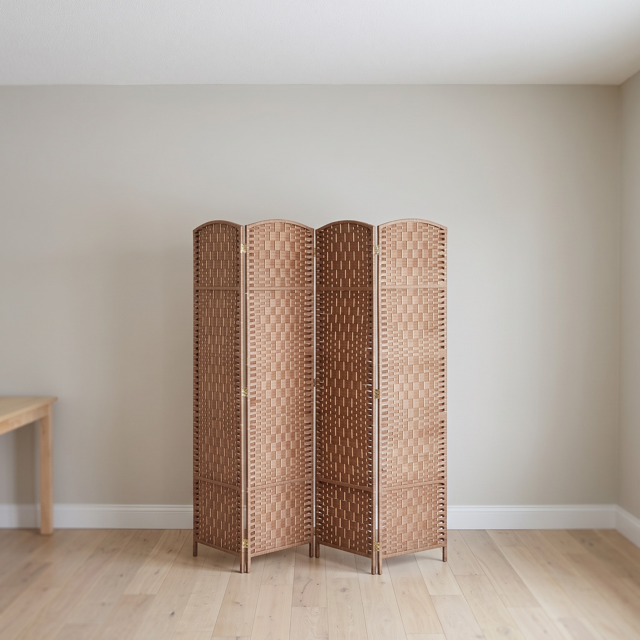 4-Panel Room Divider with Paper Rope Weave, Natural, photo 1 of 5