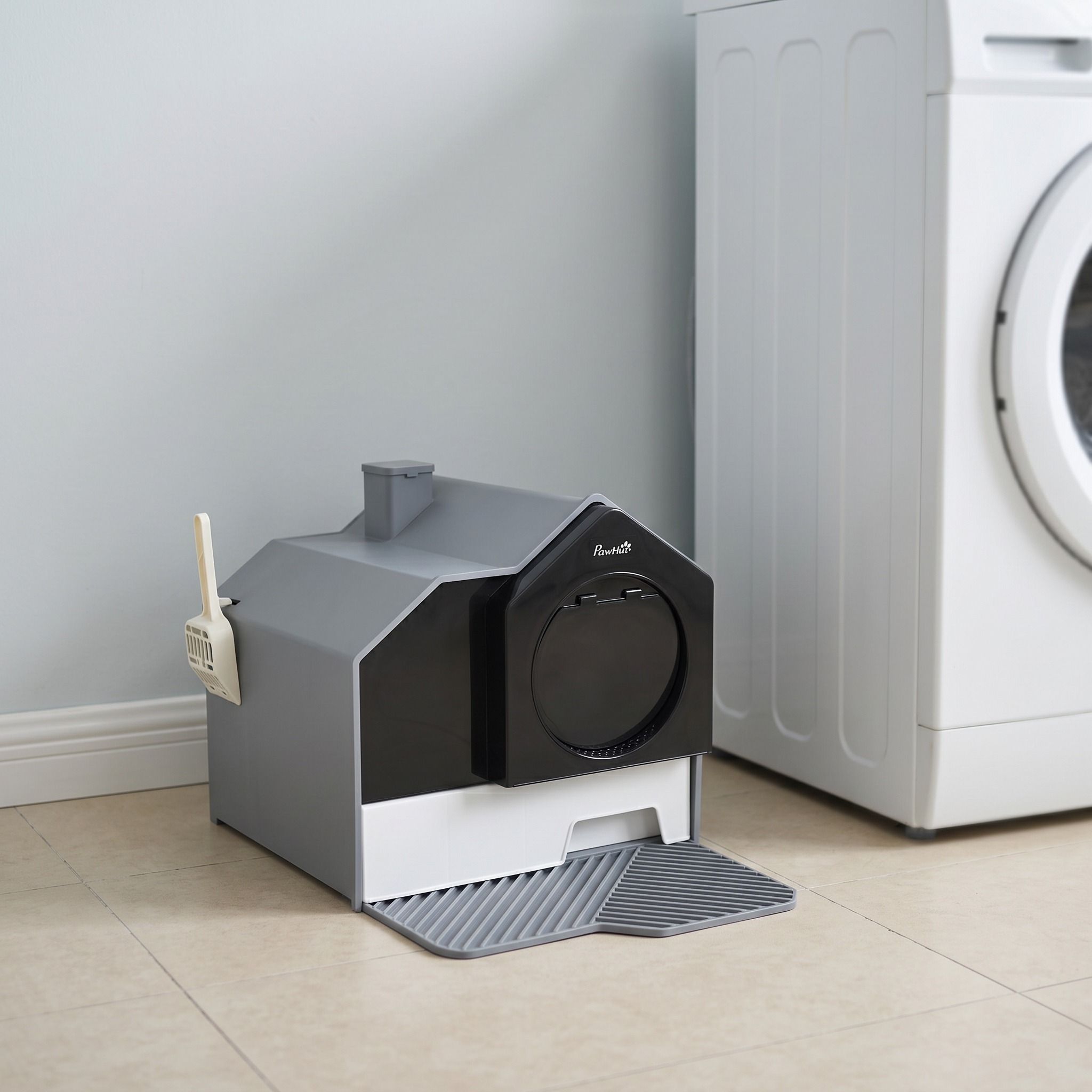 Hooded Cat Litter Box with Pull-Out Tray, Gray, photo 2 of 5