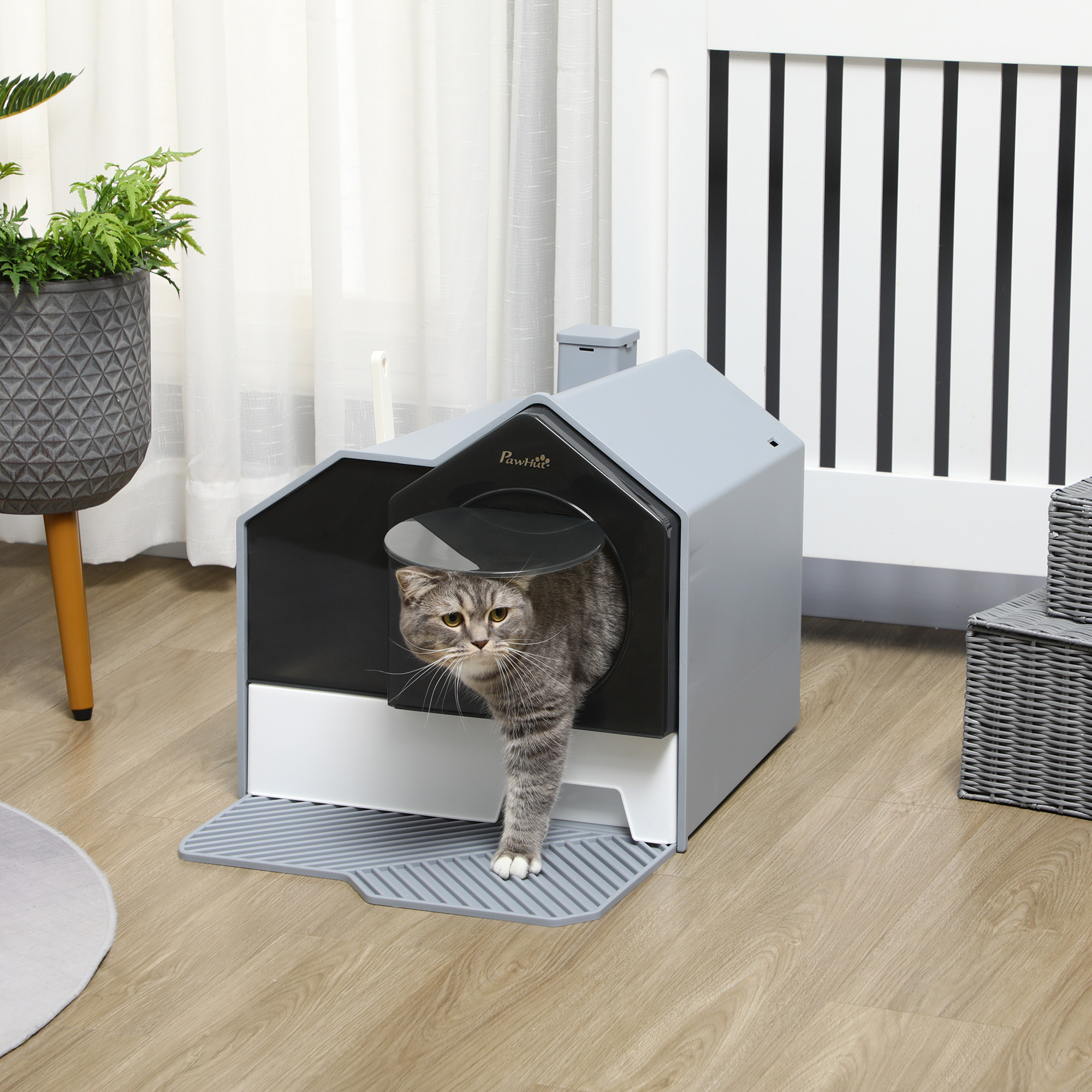 Hooded Cat Litter Box with Pull-Out Tray, Gray, photo 5 of 5