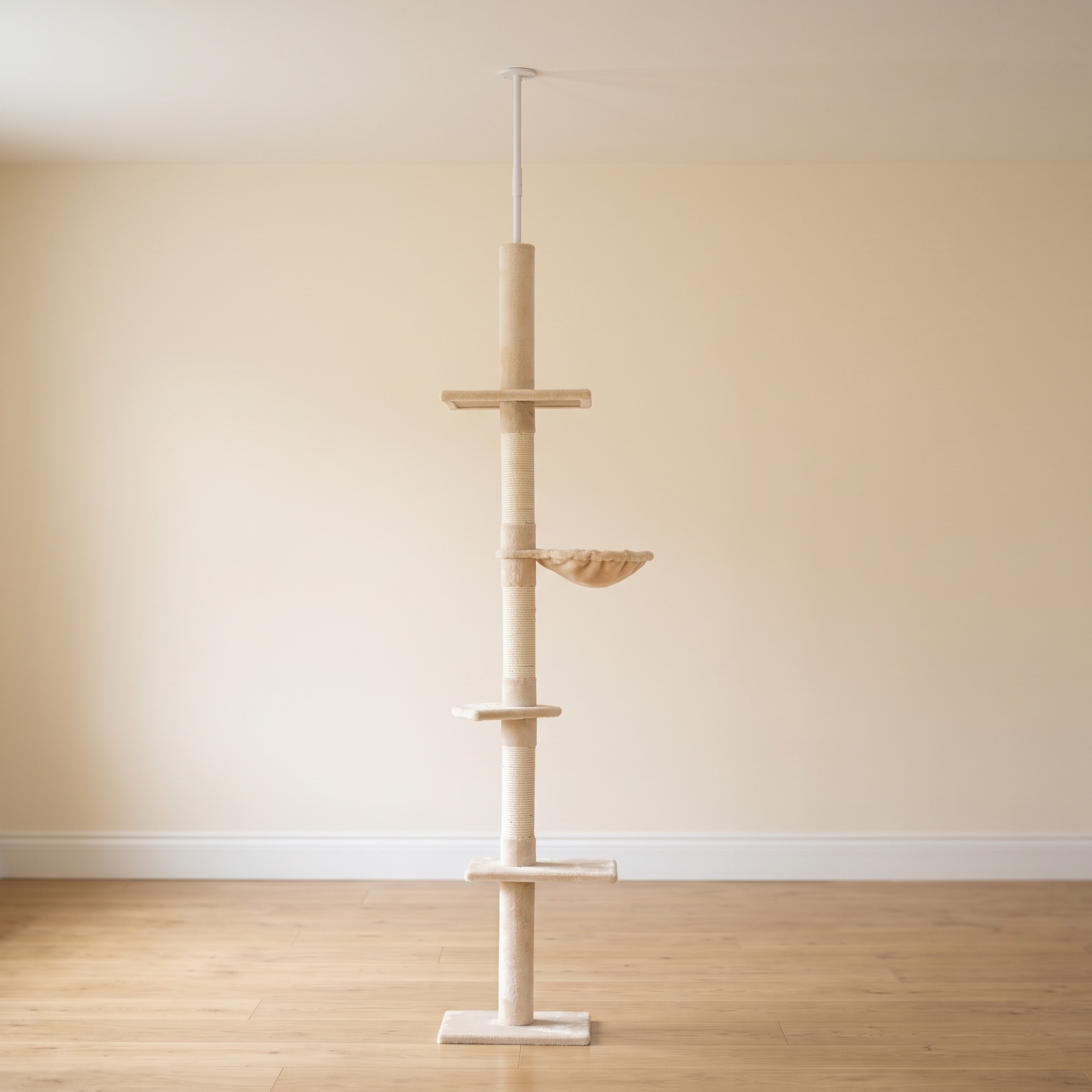 5-Level Ceiling Cat Tree with Hammock, Beige, photo 1 of 5